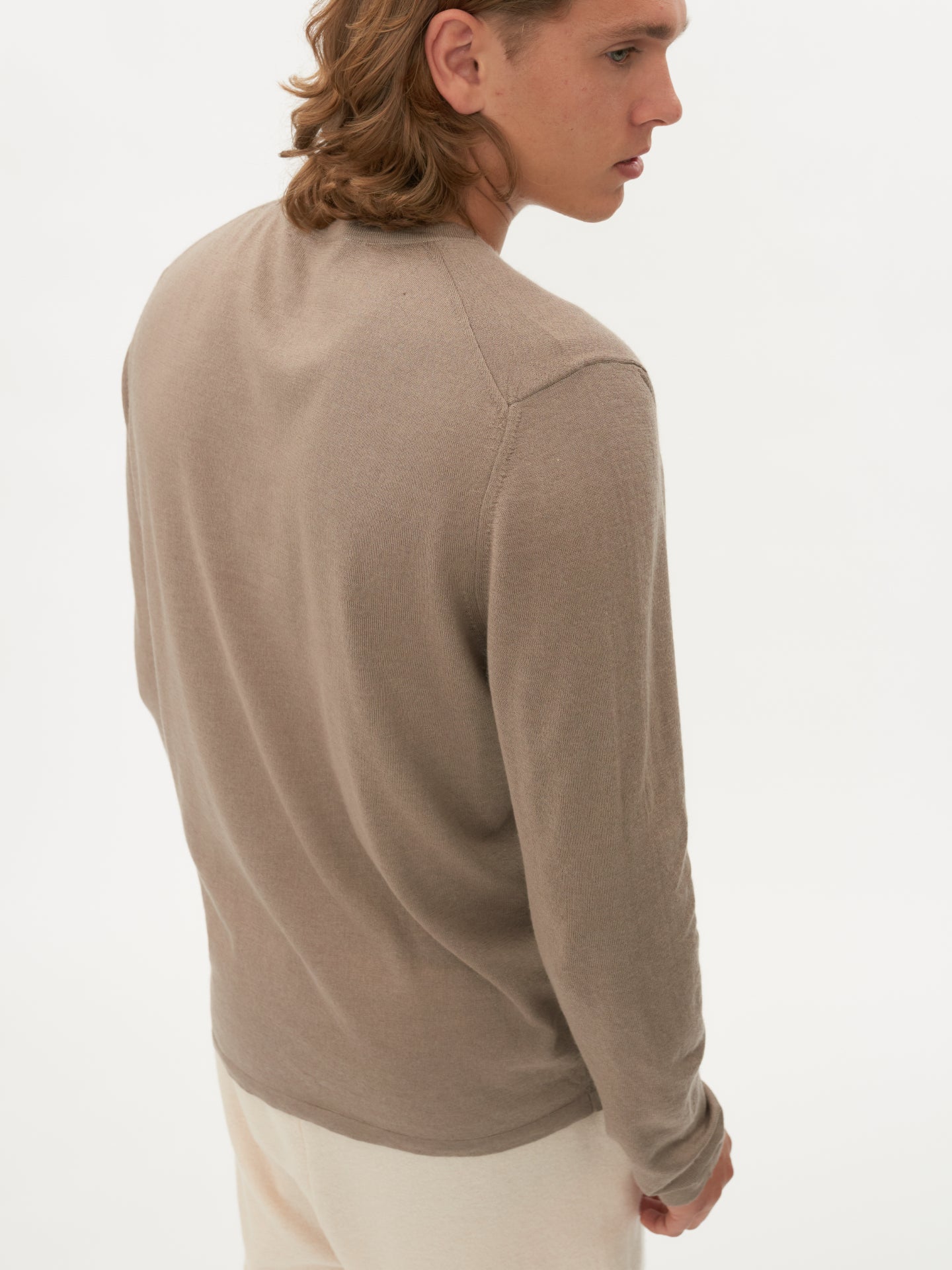 Herren Kaschmir-Seide Rundhalspullover Greige - Gobi-Cashmere