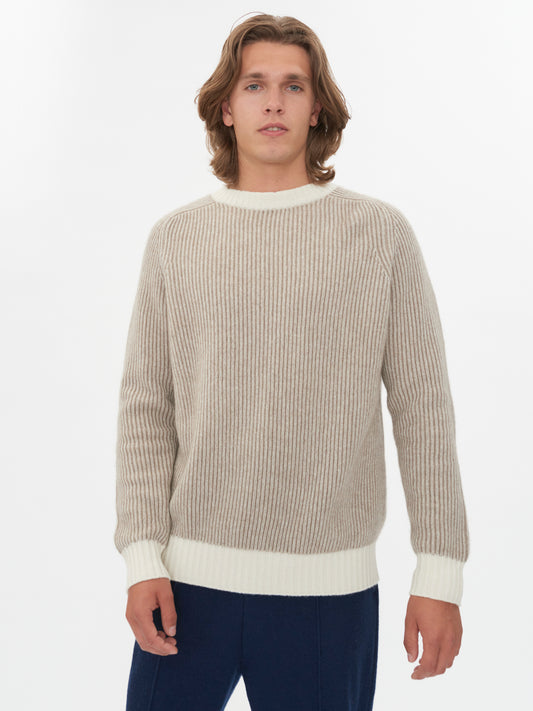 Herren Kaschmir-Rundhalsausschnitt Aus Rippenstrick Taupe - Gobi Cashmere