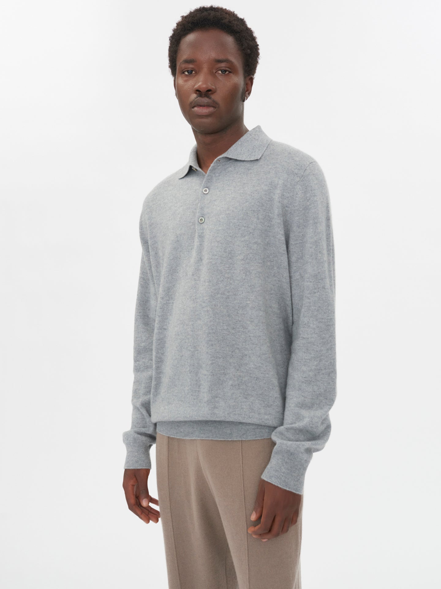 Herren Kaschmir Polokragen Pullover Hellgrau - Gobi Cashmere
