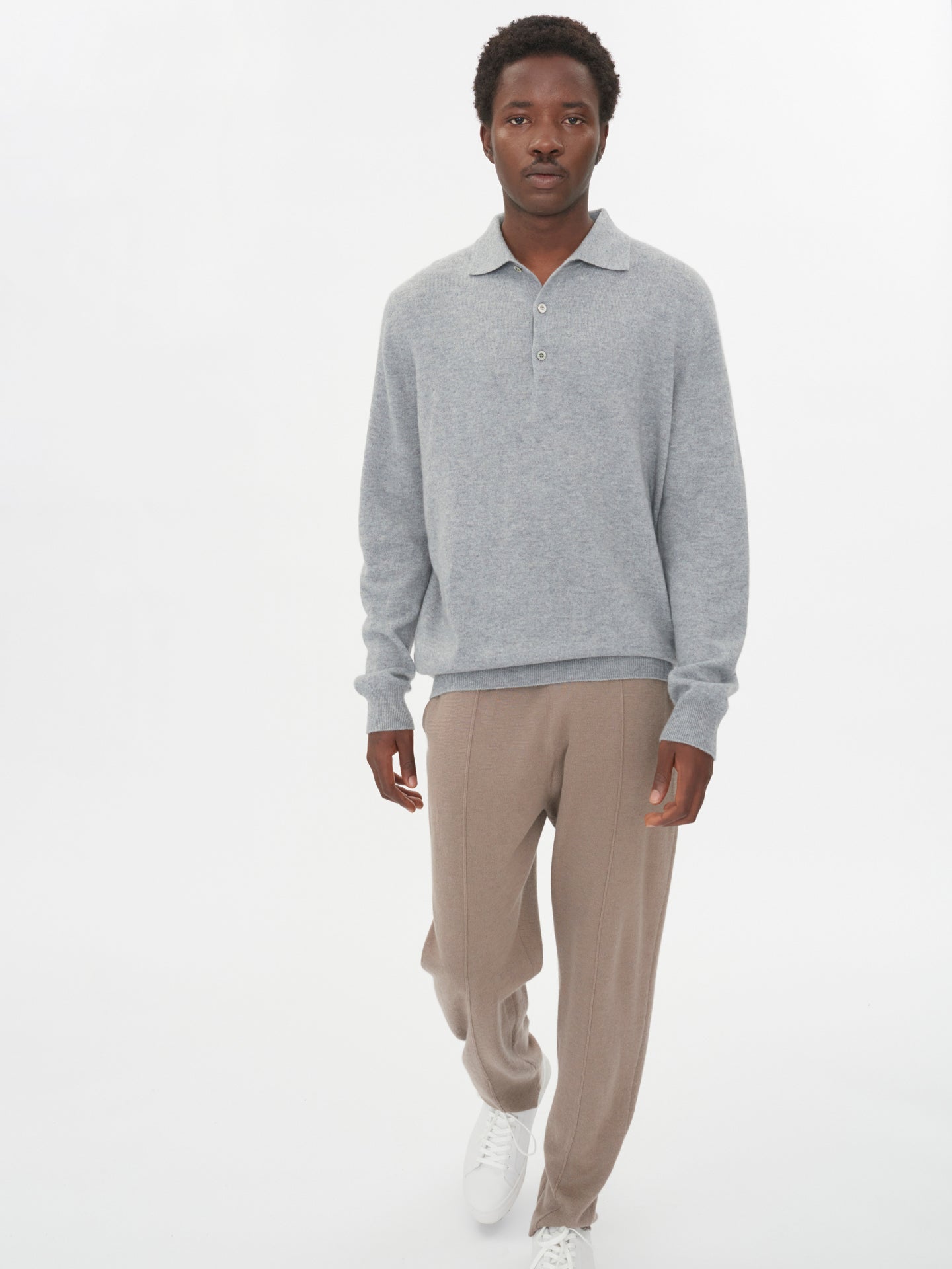Herren Kaschmir Polokragen Pullover Hellgrau - Gobi Cashmere