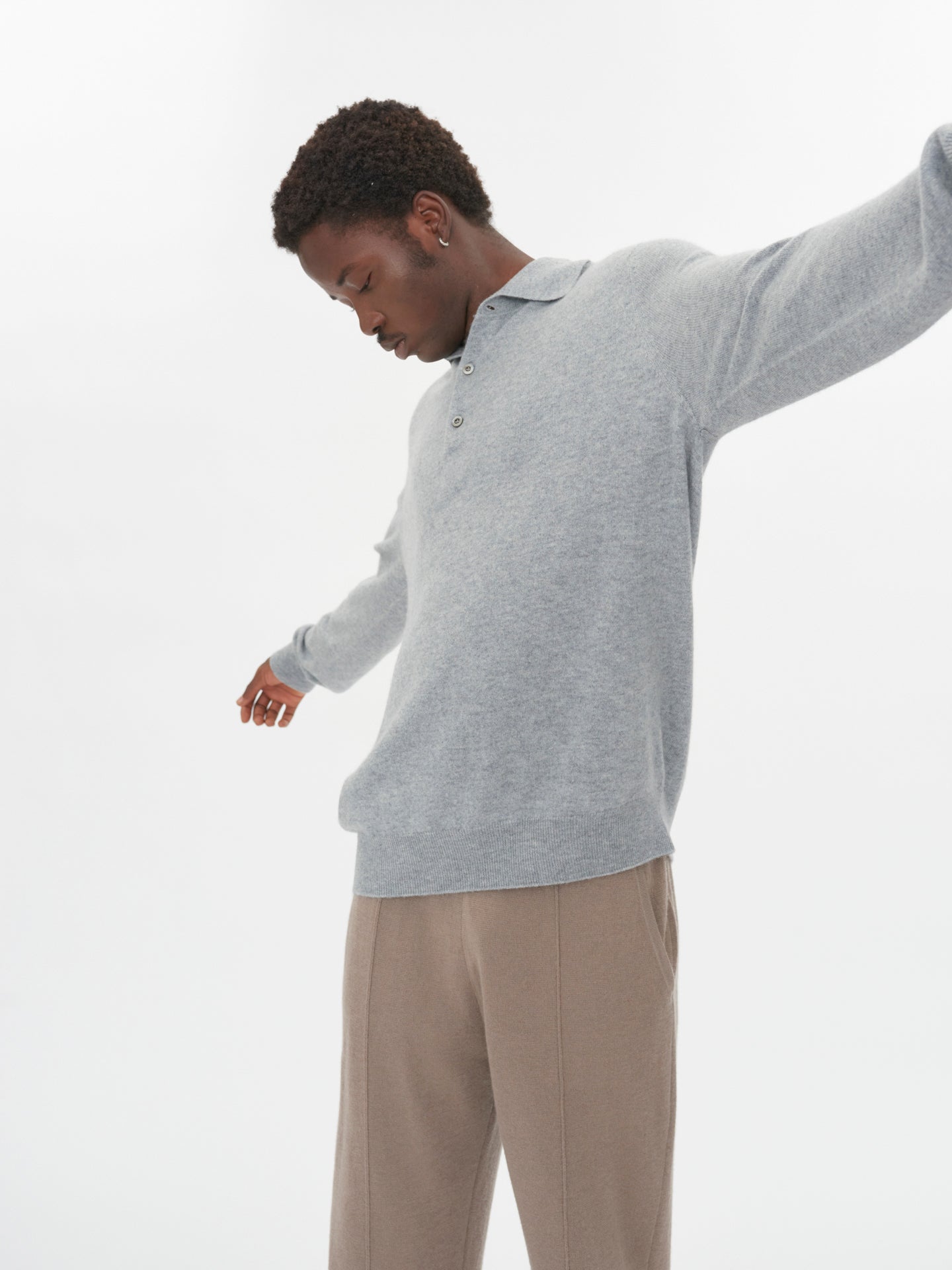 Herren Kaschmir Polokragen Pullover Hellgrau - Gobi Cashmere
