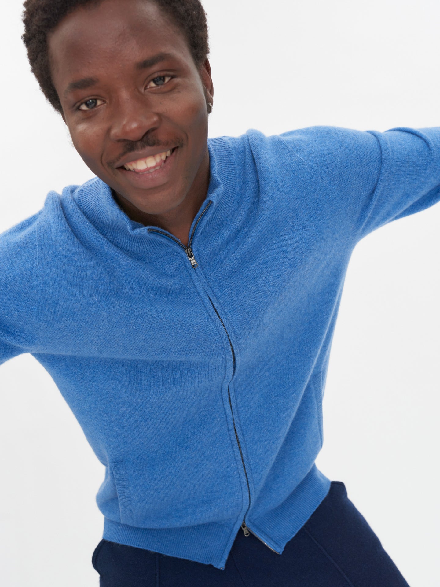 Herren Kaschmir Strickjacke Mit Reißverschluss Blau - Gobi Cashmere