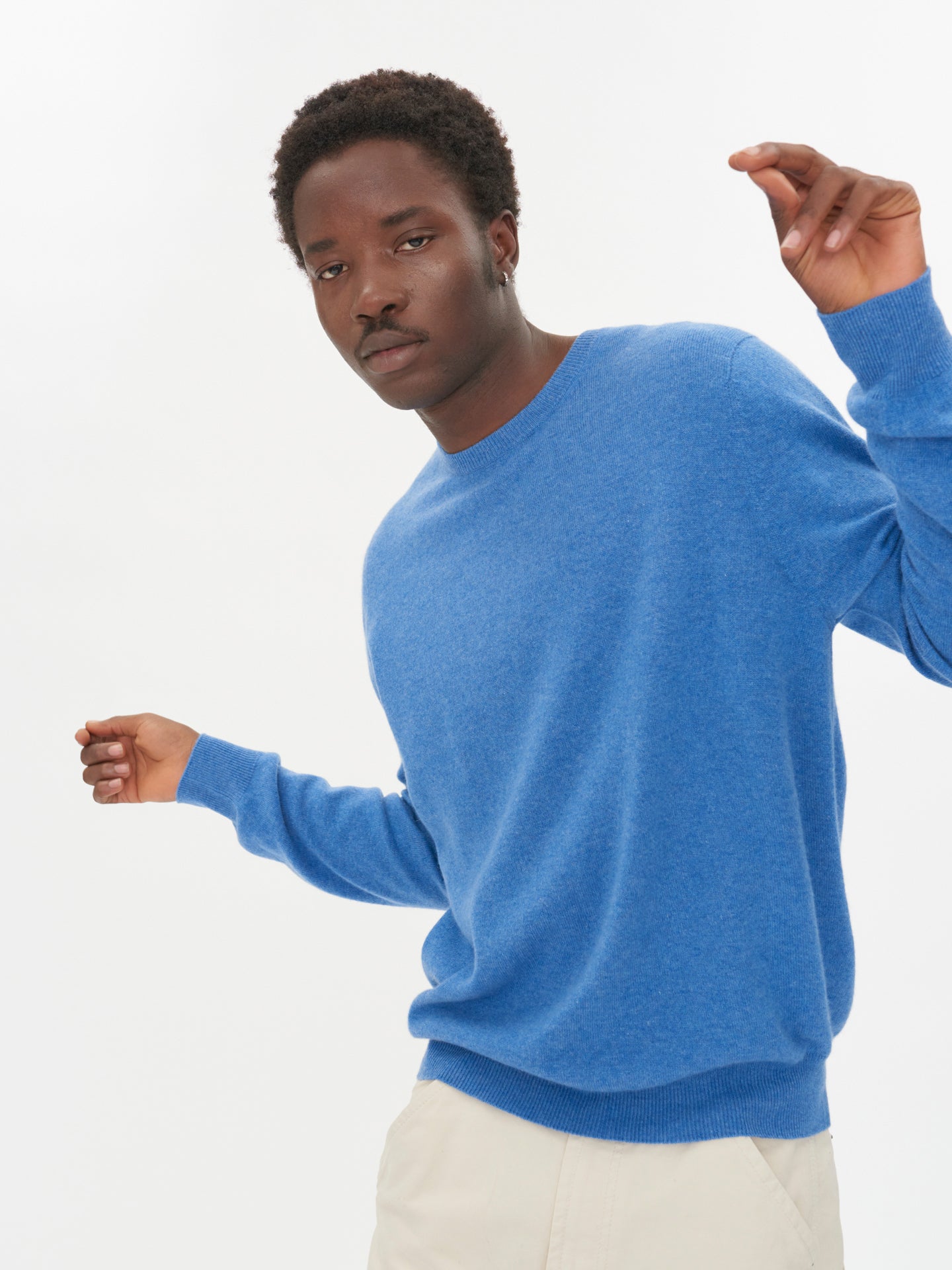 Herren Kaschmir R-Ausschnitt Pullover Blau - Gobi Cashmere