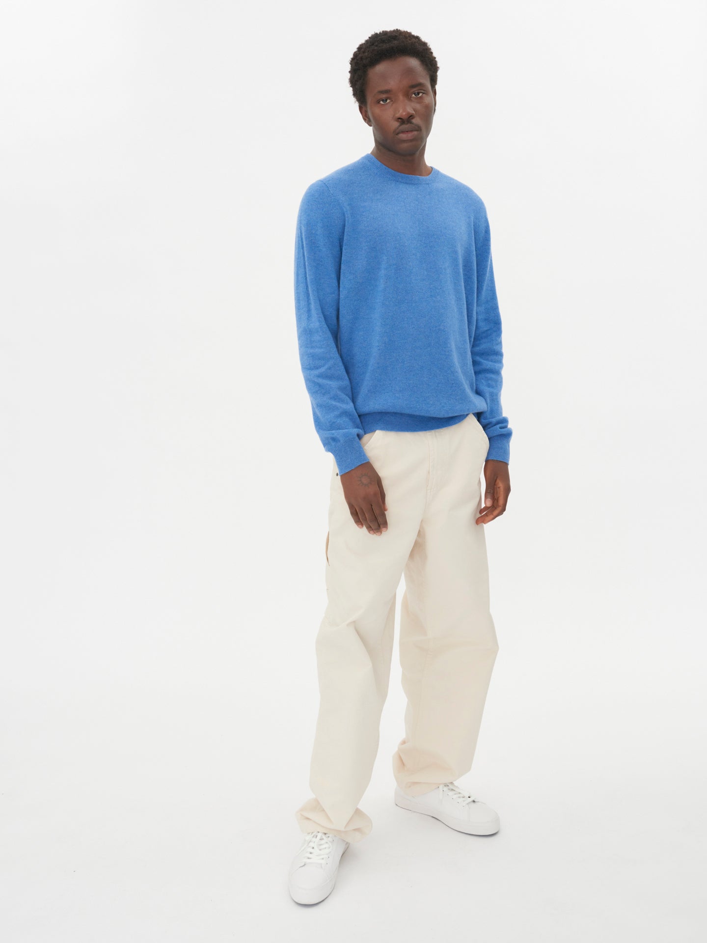 Herren Kaschmir R-Ausschnitt Pullover Blau - Gobi Cashmere
