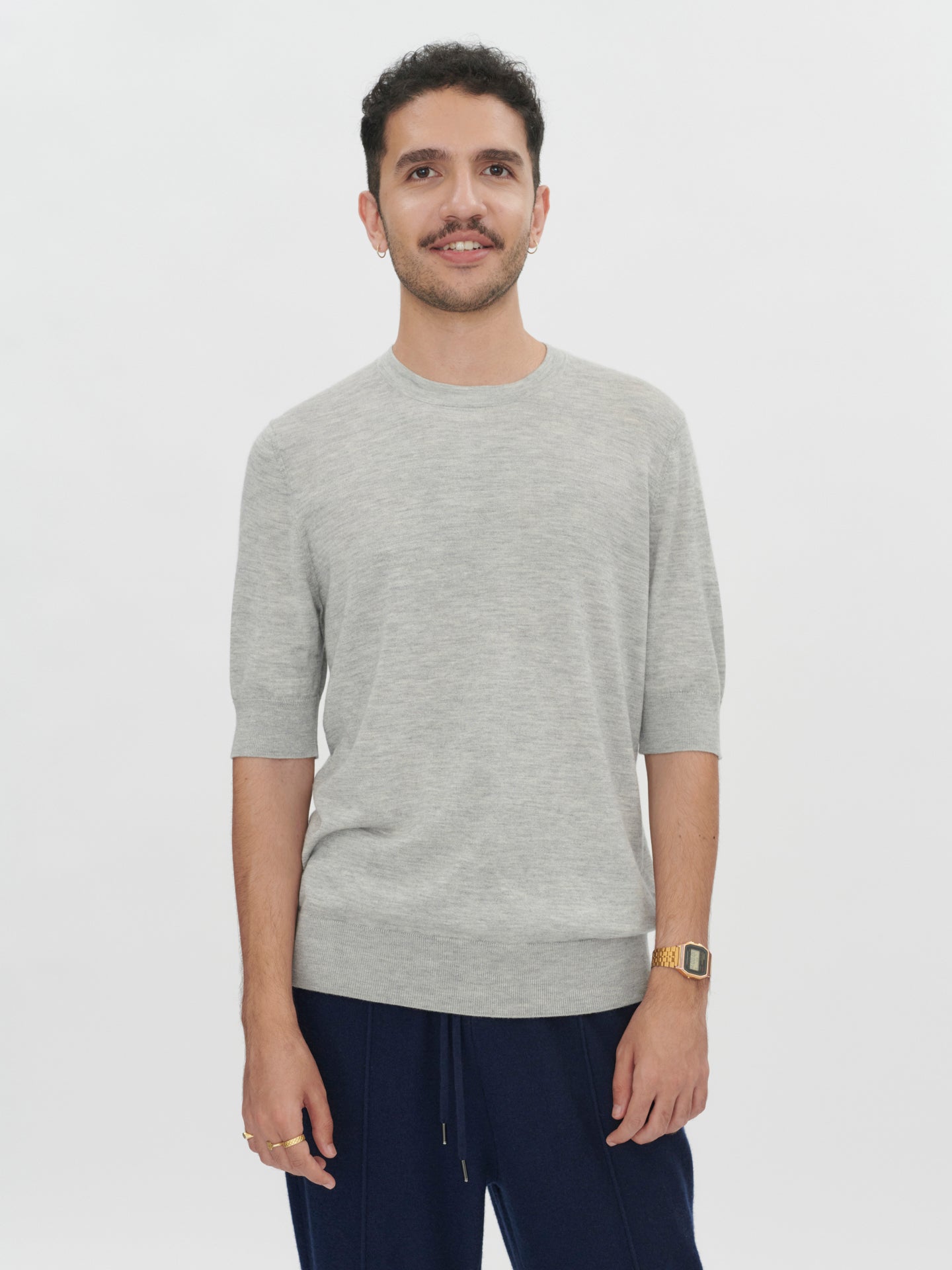 Herren T-Shirt Aus Seide Und Kaschmir Hellgrau - Gobi Cashmere