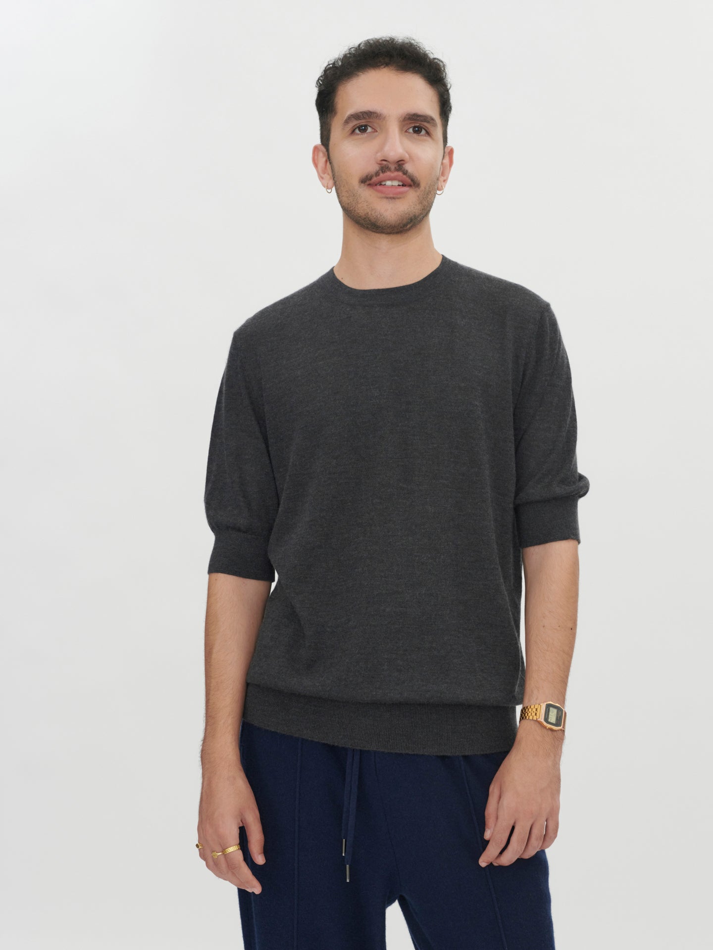 Herren T-Shirt Aus Seide Und Kaschmir Holzkohle - Gobi Cashmere