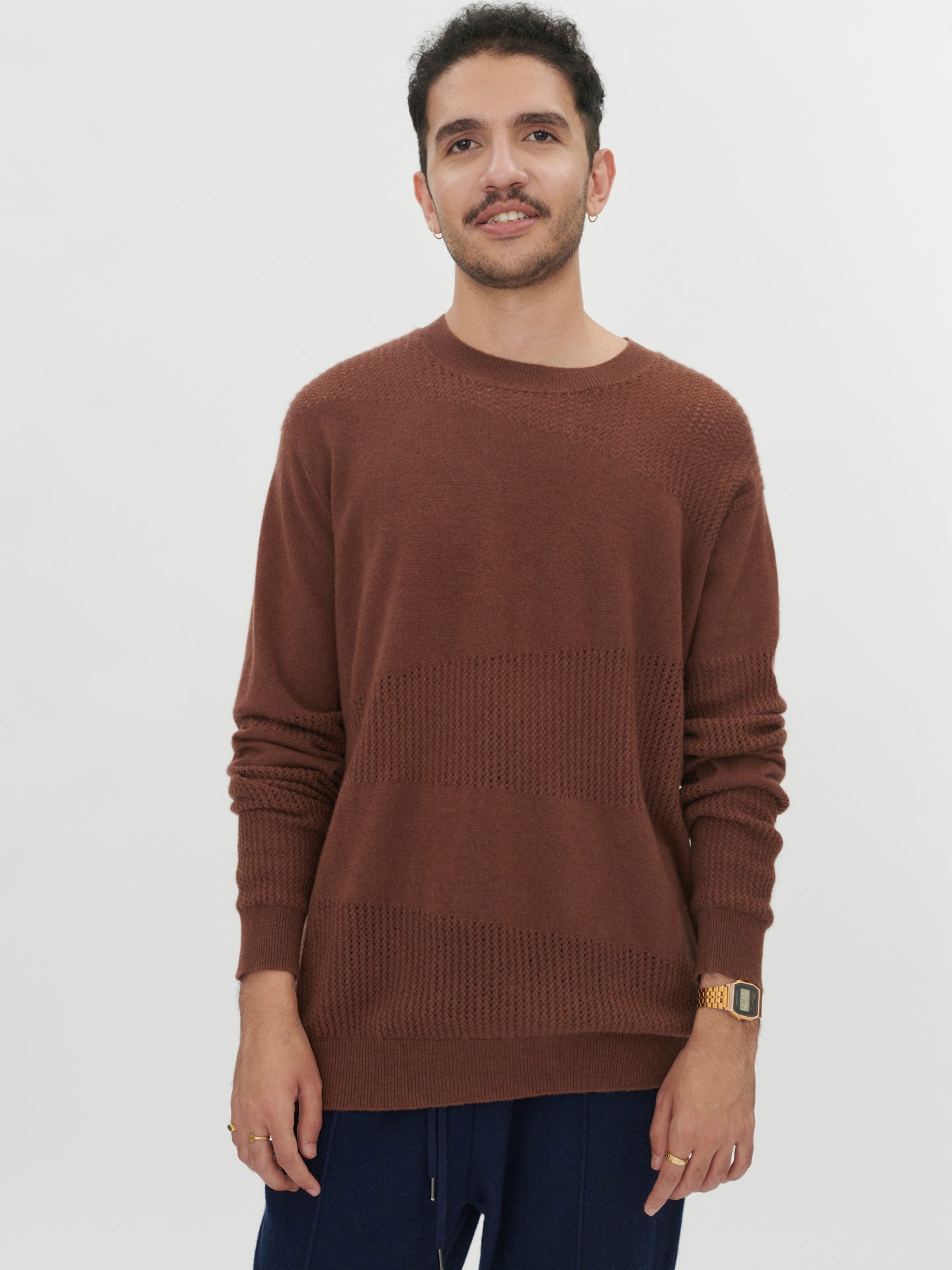 Herren Kaschmir Rundhalsausschnitt Mit Streifen Und Textur Winetasting - Gobi Cashmere