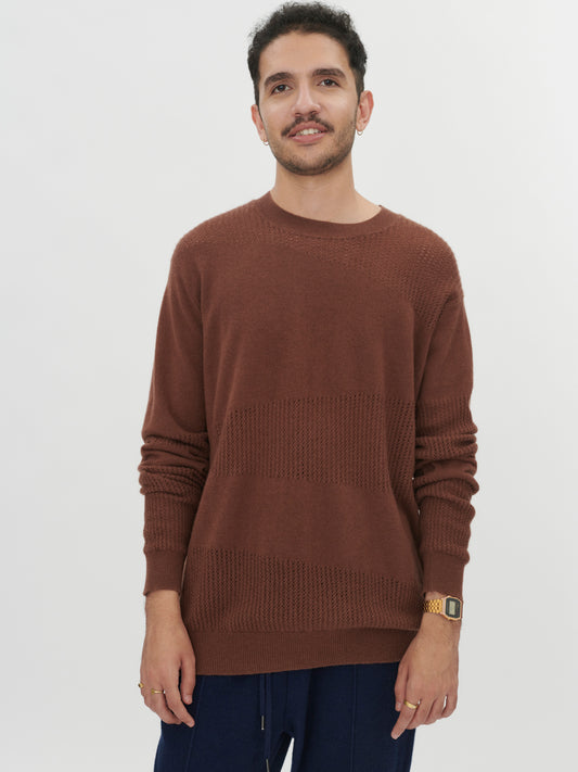 Herren Kaschmir Rundhalsausschnitt Mit Streifen Und Textur Winetasting - Gobi Cashmere