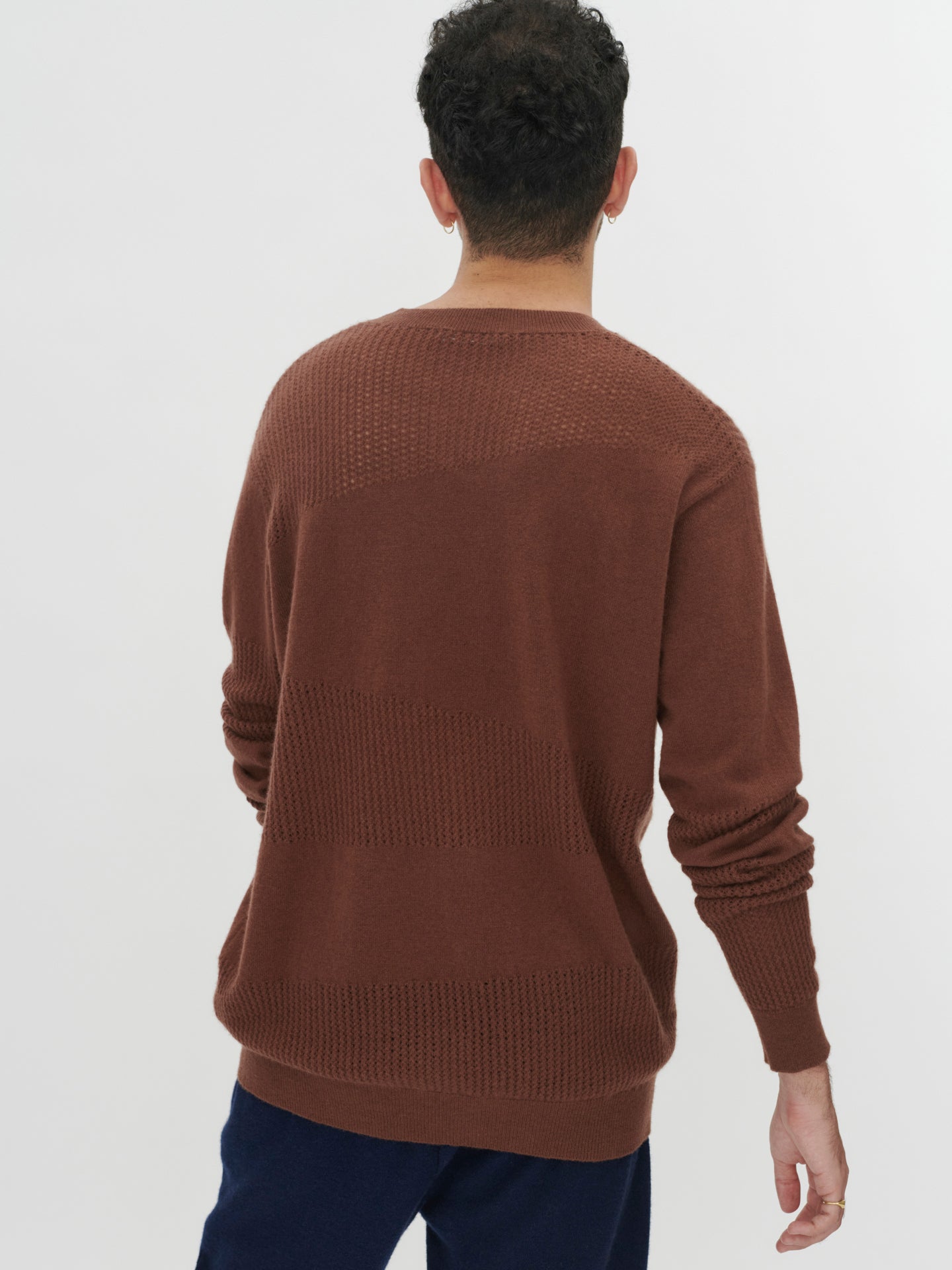 Herren Kaschmir Rundhalsausschnitt Mit Streifen Und Textur Winetasting - Gobi Cashmere