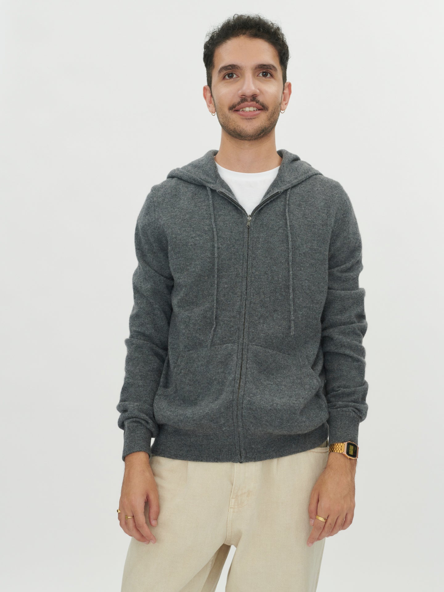 Herren Kaschmir Kapuzen-Strickjacke Mit Reißverschluss Plum Kitten - Gobi Cashmere