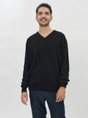 Herren V-Ausschnitt Pullover Schwarz | GOBI Cashmere
