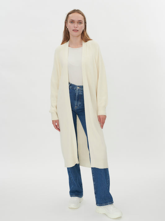 Damen Kaschmir Lange Und Leichte Strickjacke Weiß - Gobi Cashmere