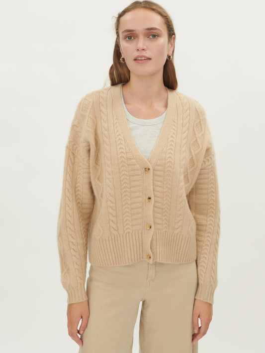 Damen Grobmaschige Strickjacke Aus Kaschmir Beige - Gobi Cashmere