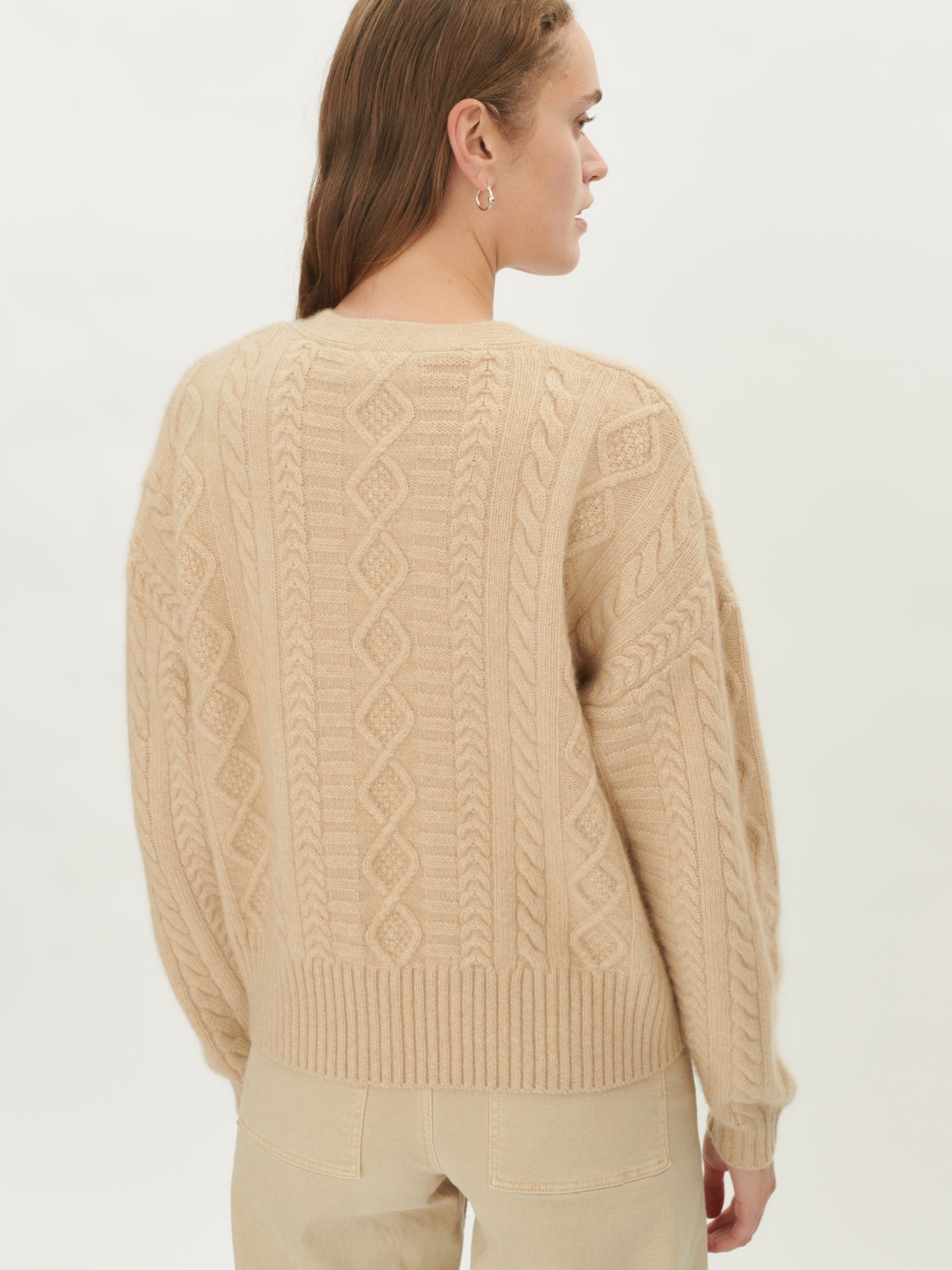 Damen Grobmaschige Strickjacke Aus Kaschmir Beige - Gobi Cashmere