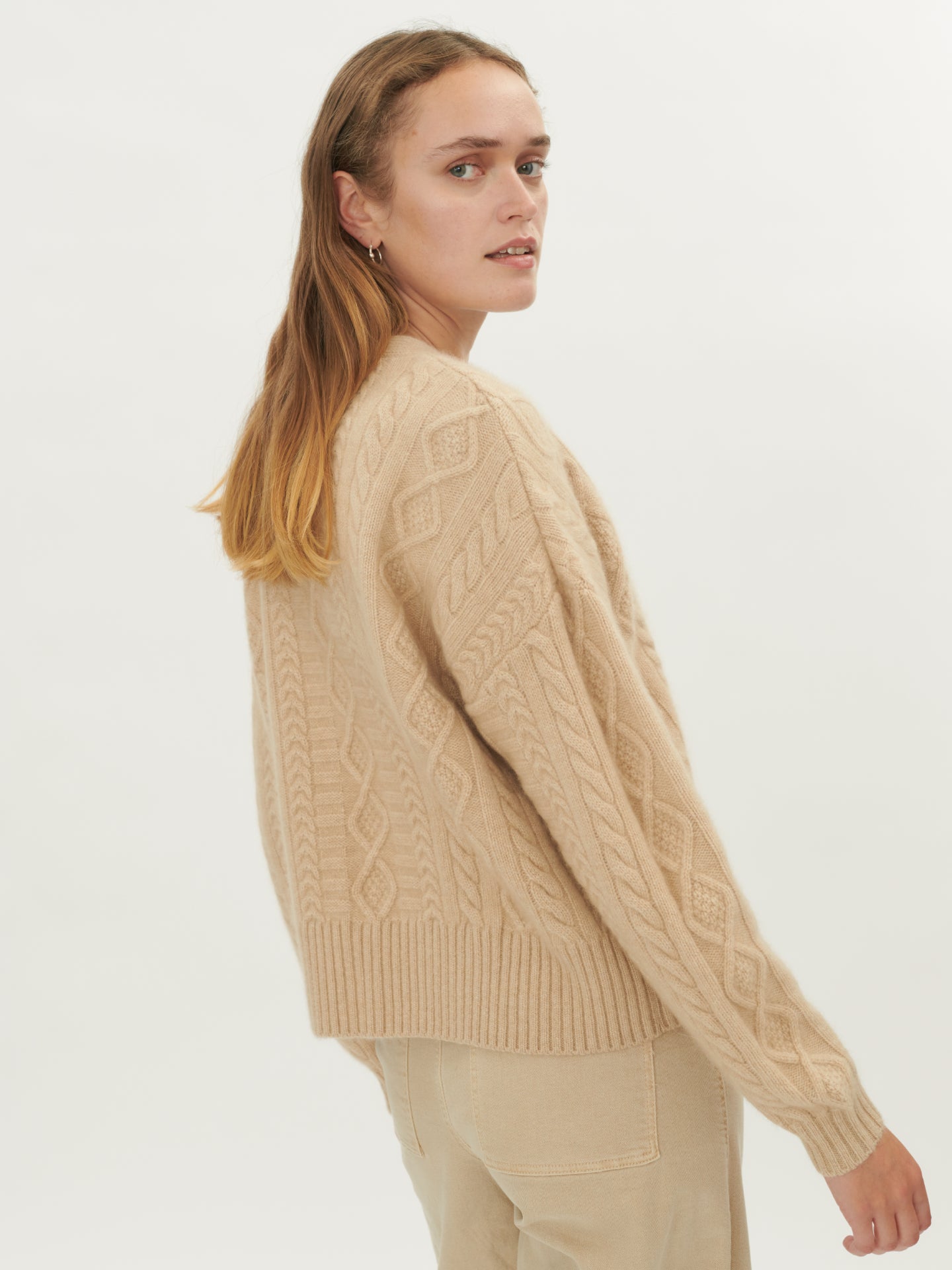 Damen Grobmaschige Strickjacke Aus Kaschmir Beige - Gobi Cashmere