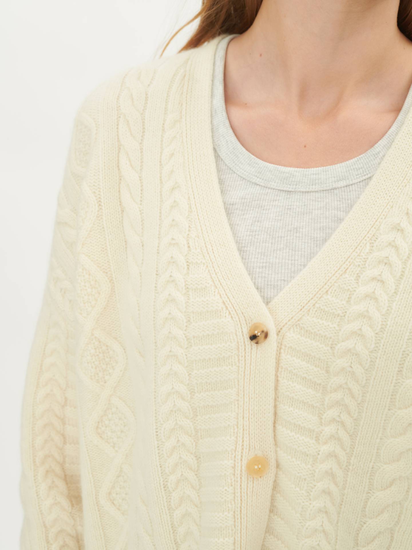 Damen Grobmaschige Strickjacke Aus Kaschmir Gebrochenes Weiß - Gobi Cashmere
