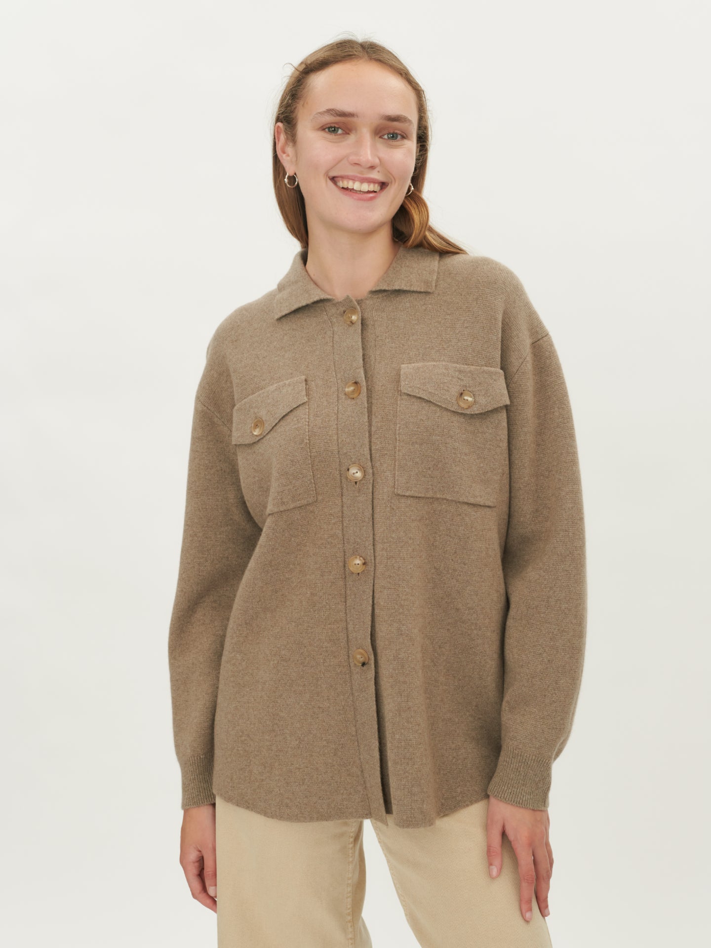 Damen Überhemd Aus Kaschmir Taupe - Gobi Cashmere