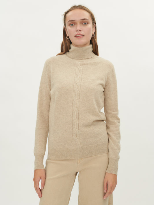 Damen Rollkragenpullover Mit Zopfmuster Aus Kaschmir Warmes Gray - Gobi Cashmere