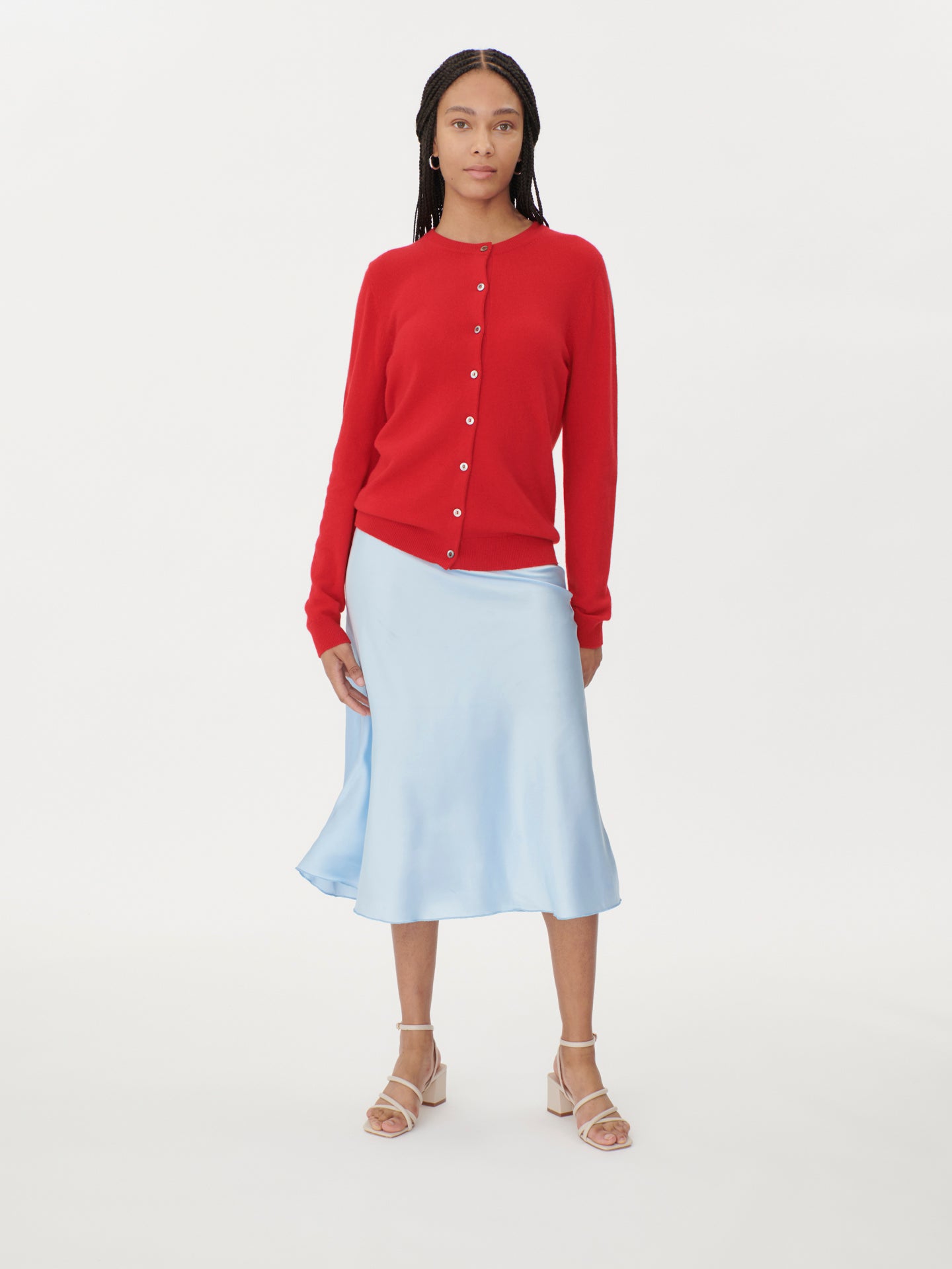 Damen Kaschmir R-Ausschnitt Strickjacke mit Knöpfen Rot - Gobi Cashmere