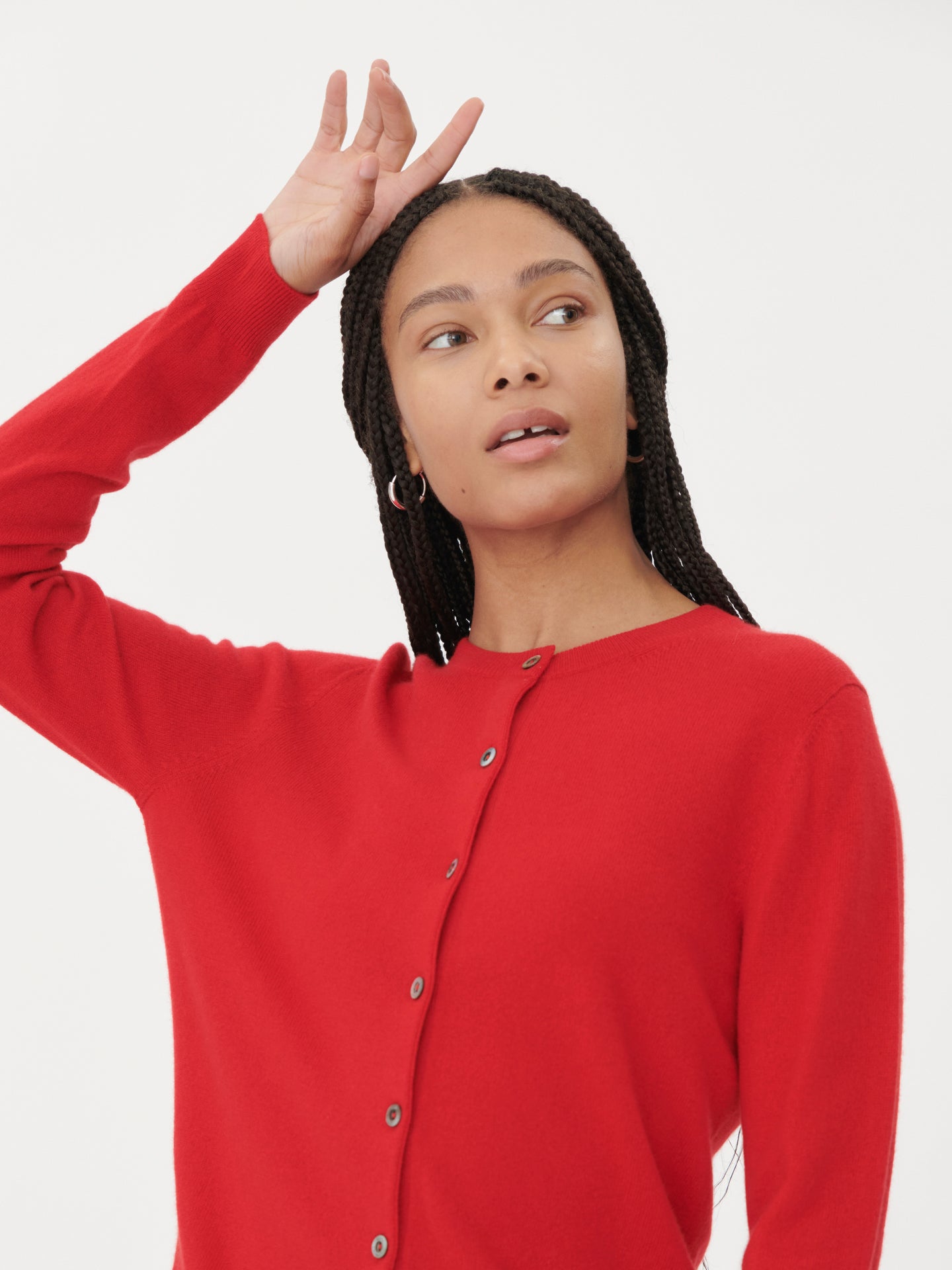 Damen Kaschmir R-Ausschnitt Strickjacke mit Knöpfen Rot - Gobi Cashmere