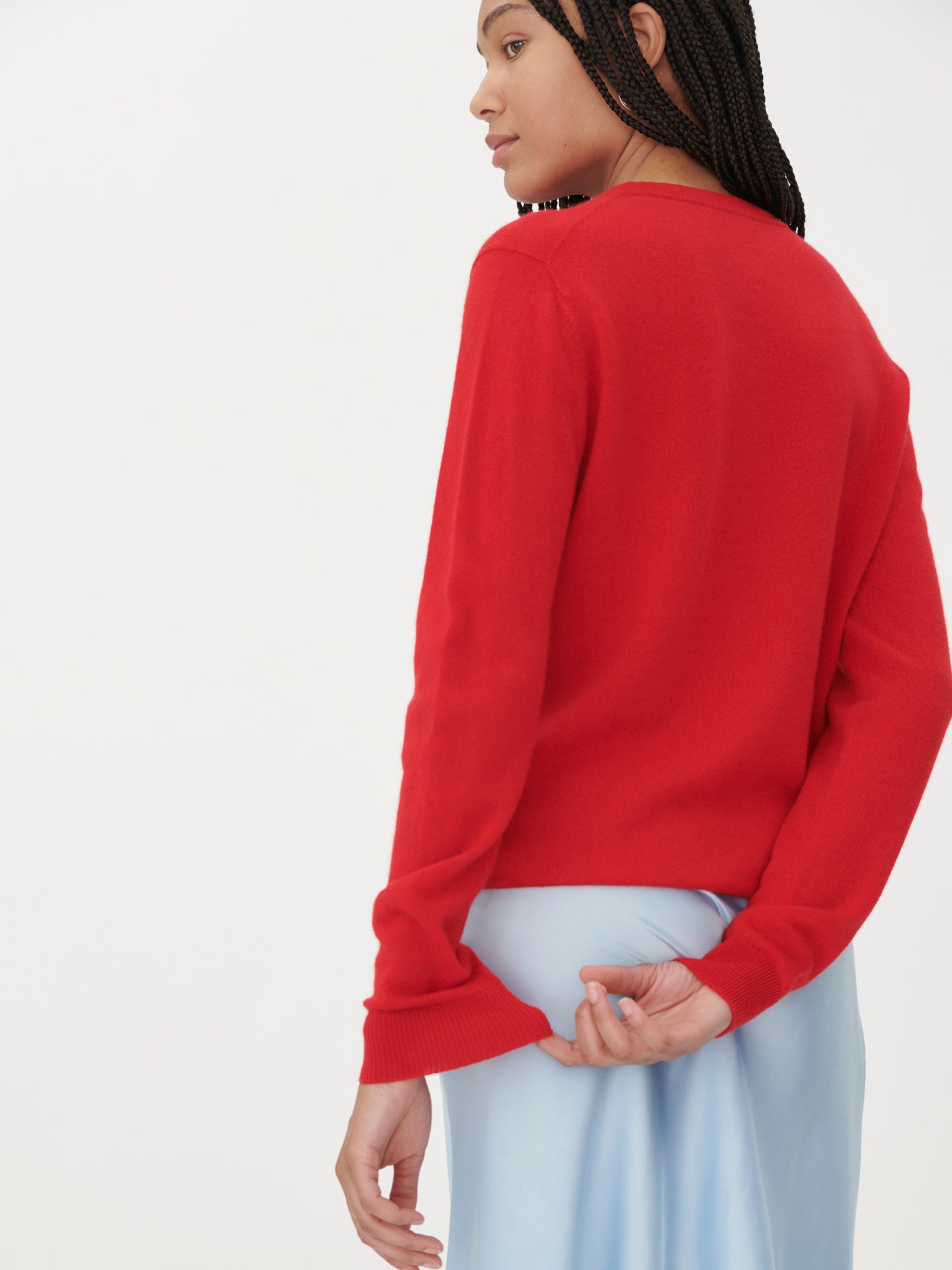Damen Kaschmir R-Ausschnitt Strickjacke mit Knöpfen Rot - Gobi Cashmere