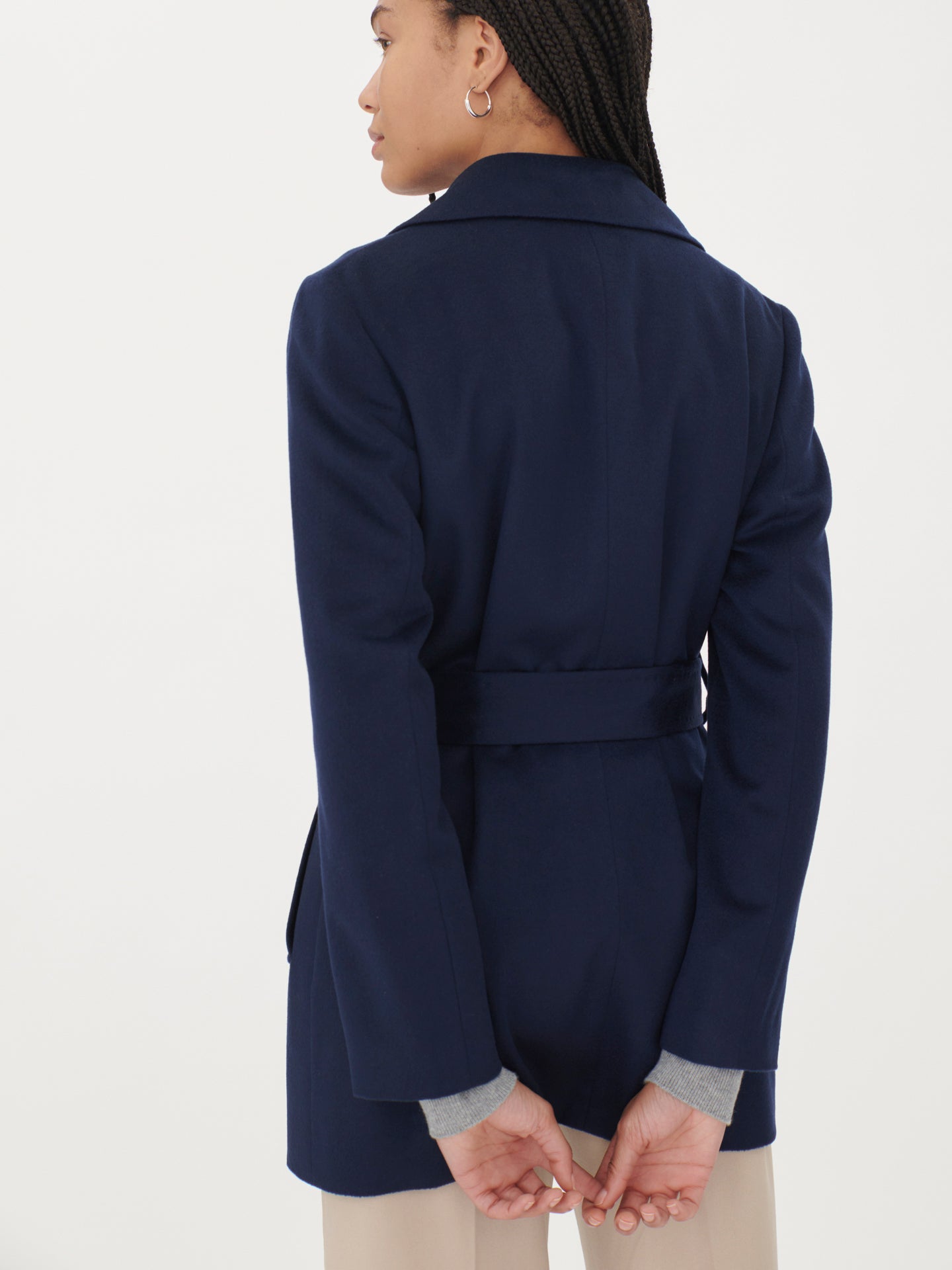 Damen Kaschmir Kurzer Mantel mit Gürtel Mitternacht - Gobi Cashmere