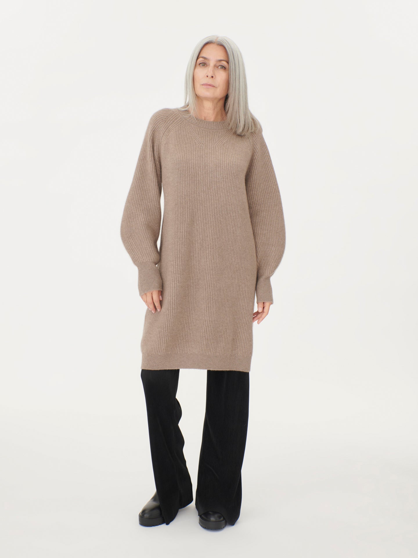 Damen Kaschmir Kleid Mit Fangmuster Taupe - Gobi Cashmere