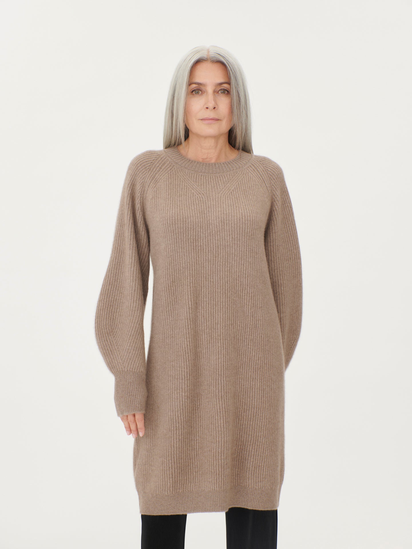 Damen Kaschmir Kleid Mit Fangmuster Taupe - Gobi Cashmere