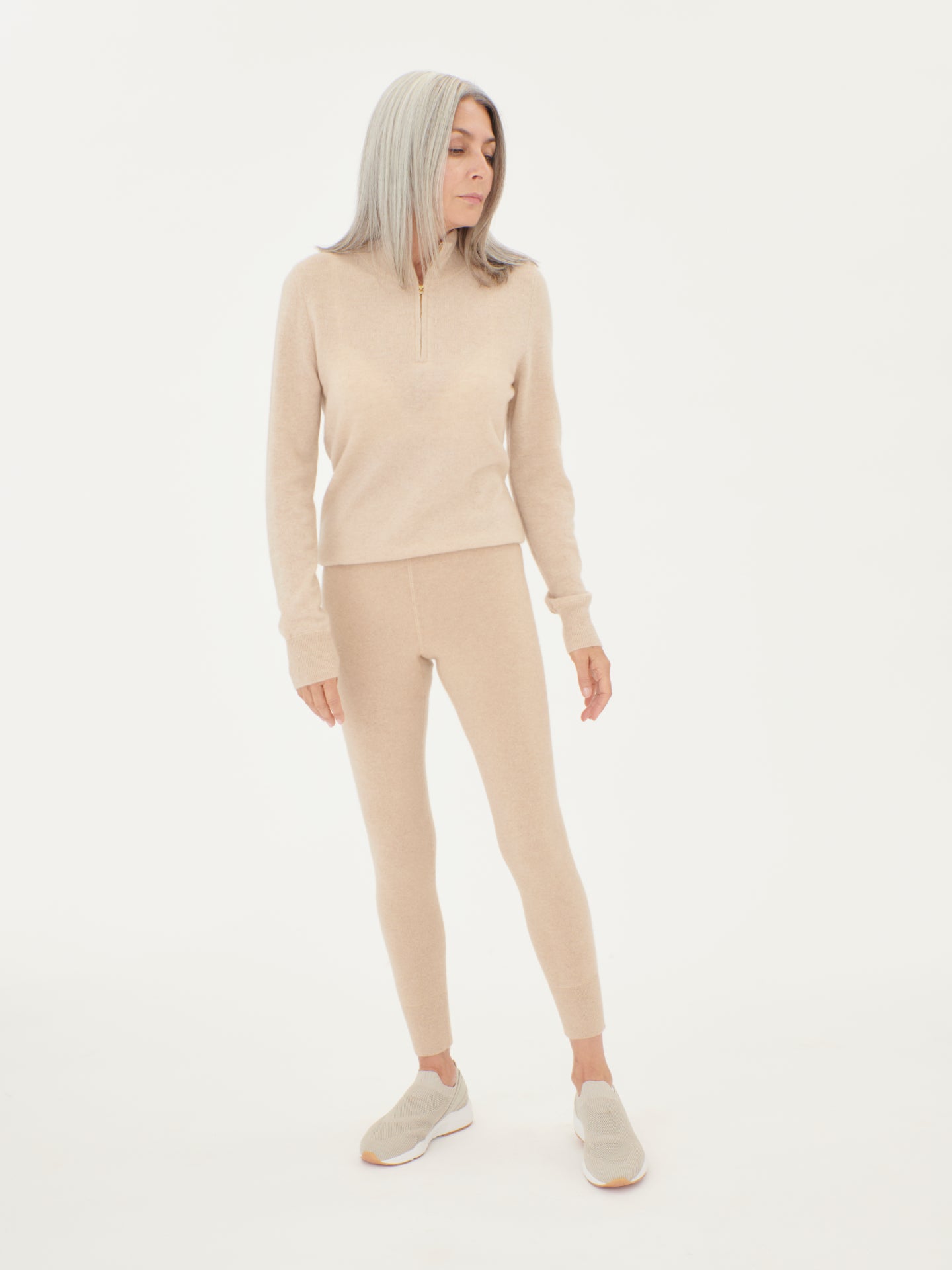 Damen Kaschmir Eng Geschnittene Leggings Beige - Gobi Cashmere