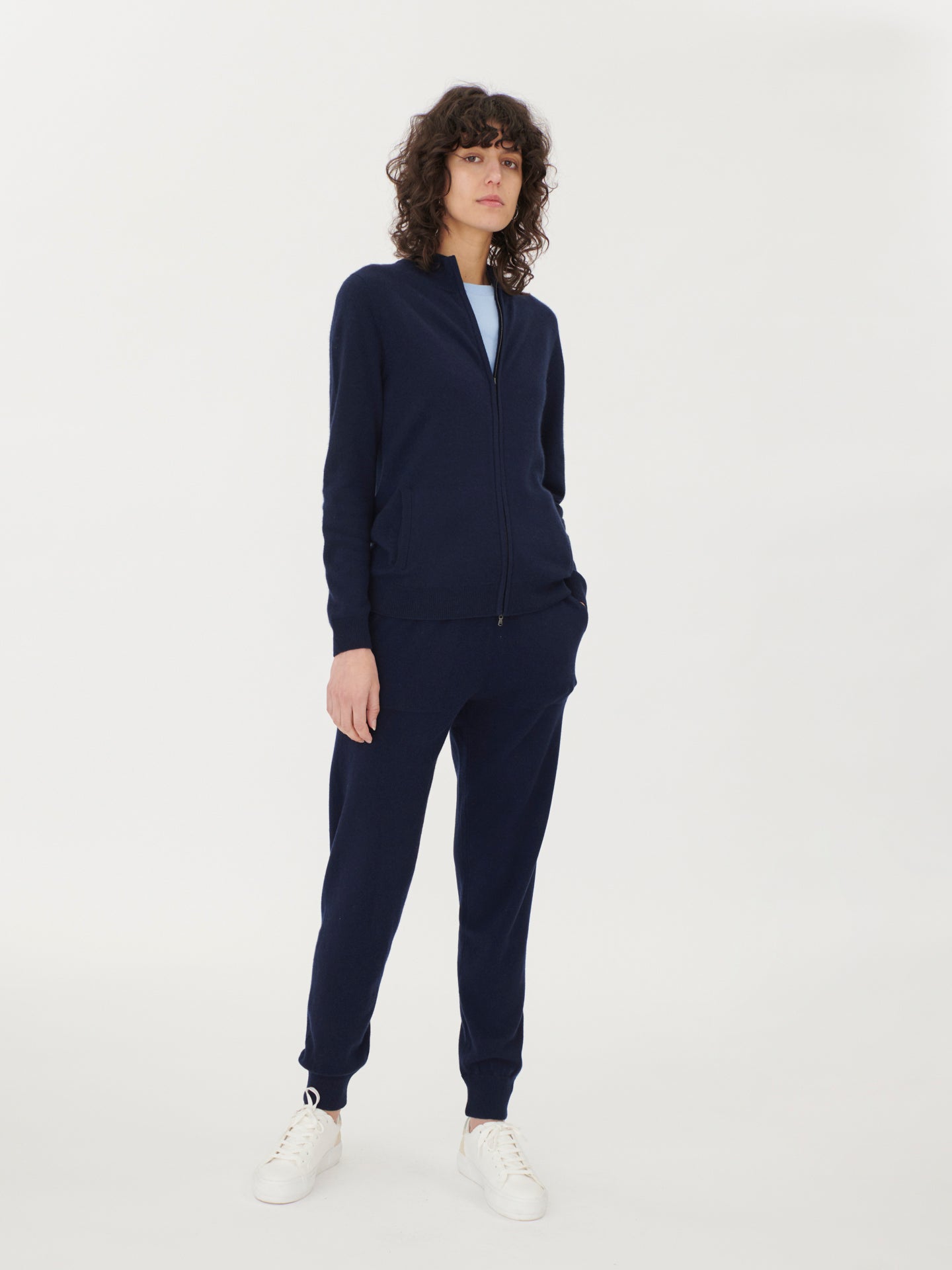 Damen Kaschmir Strickjacke Mit Reißverschluss Marineblau - Gobi Cashmere