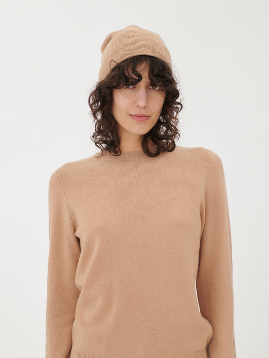 Damen Kaschmir 99€ Set aus Pullover und Mütze Hellkamel - Gobi Cashmere