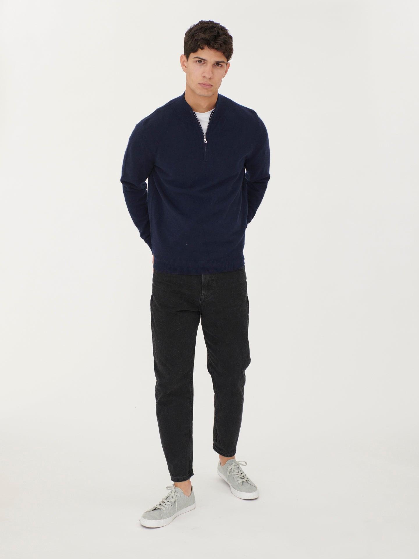 Herren Kaschmir Polo-Pullover Mit Halbreißverschluss Marineblau - Gobi Cashmere
