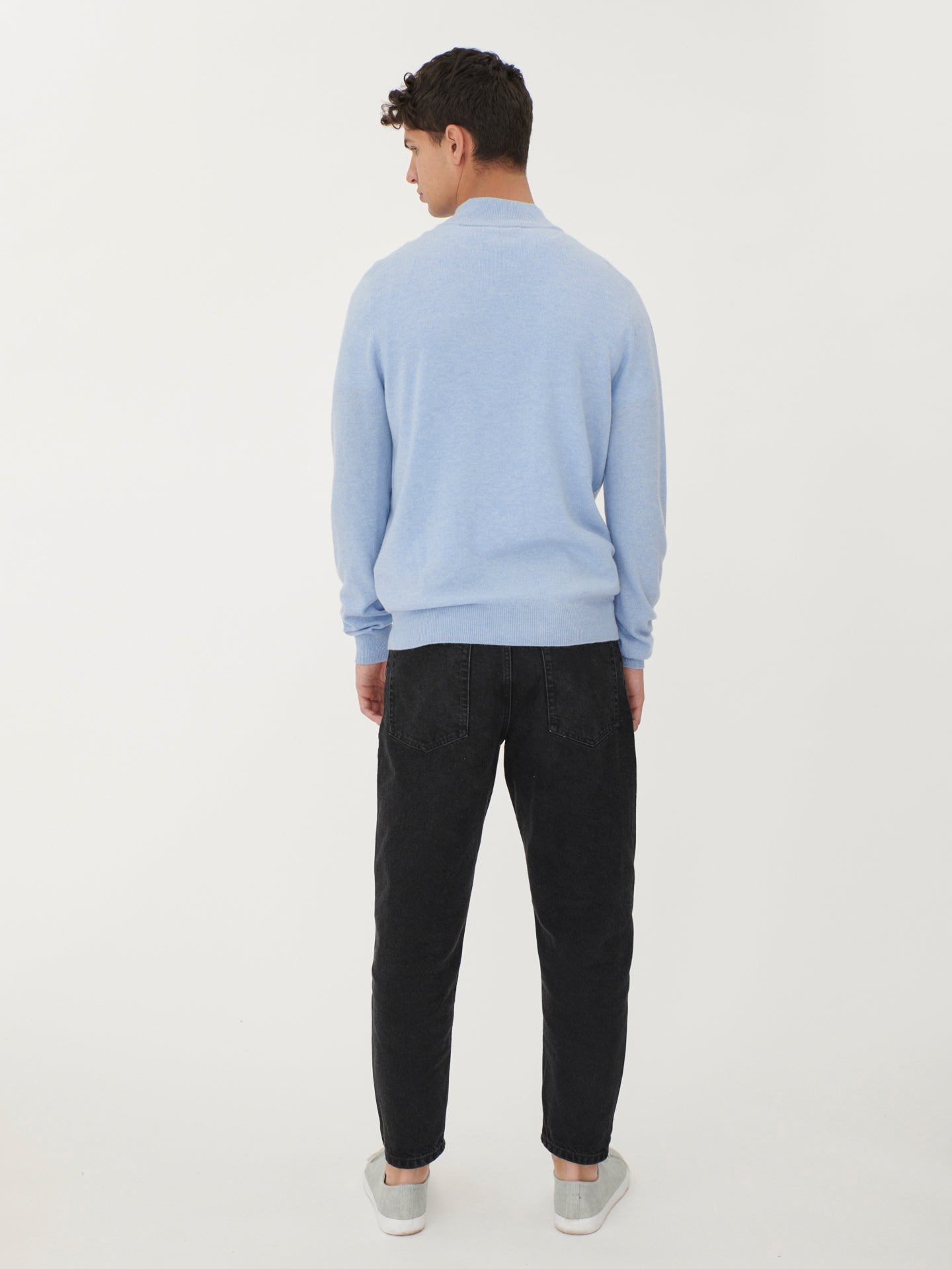 Men's Cashmere Half Zip Polo Dim Light Blue - Gobi Cashmere