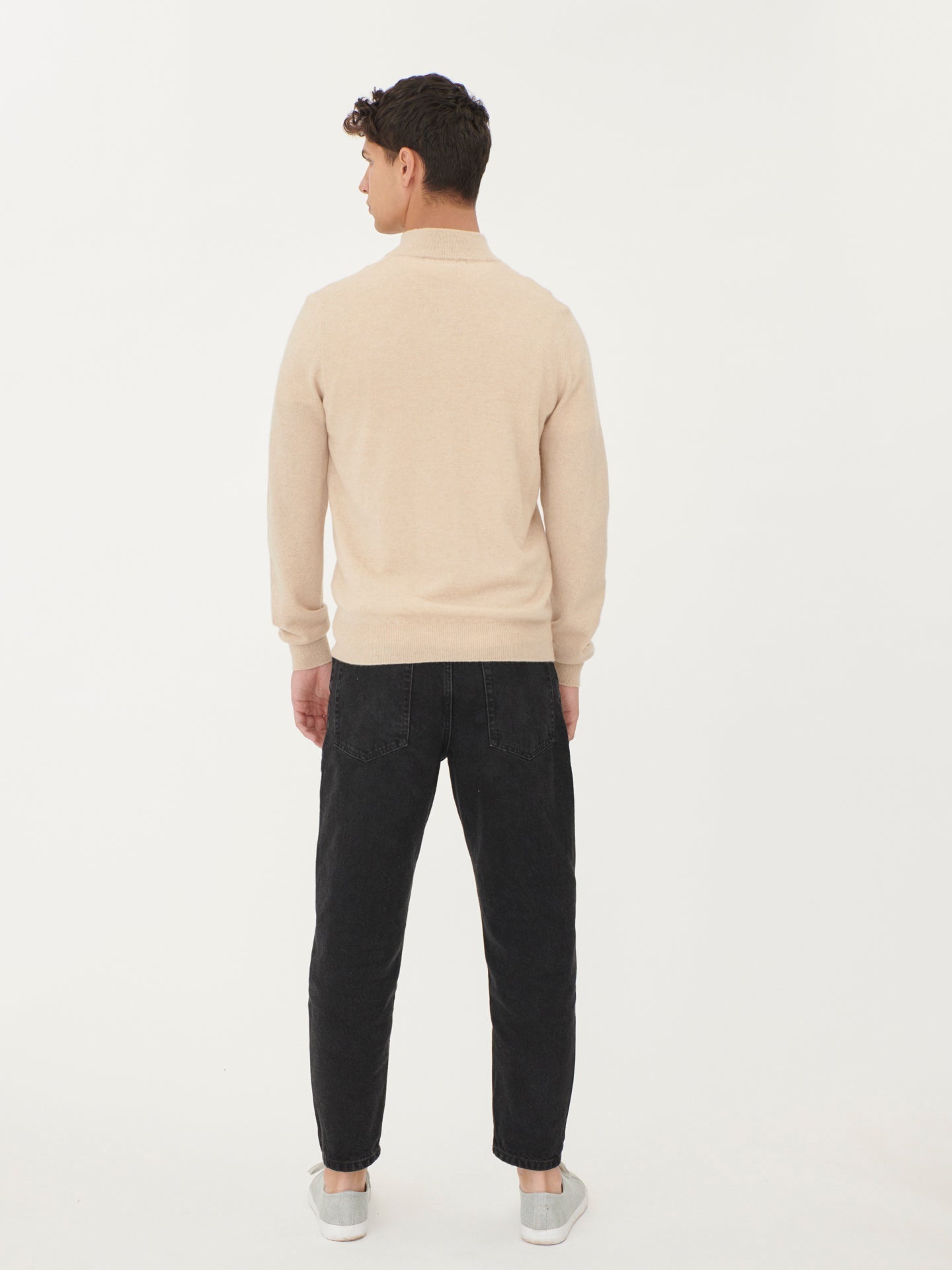 Men's Cashmere Half Zip Polo Beige - Gobi Cashmere