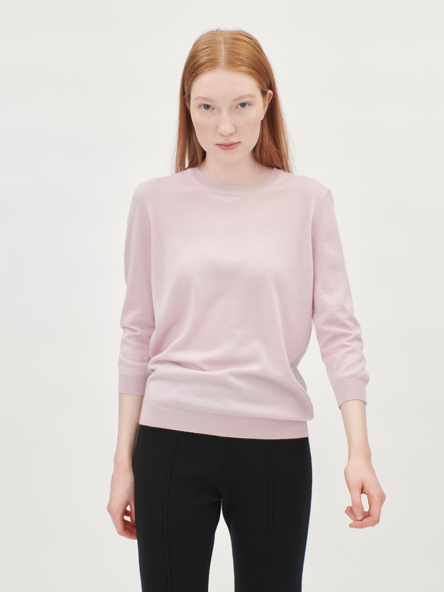 Damen Kaschmir Rundhalspullover mit kurzen Ärmeln Pink Mist - Gobi Cashmere
