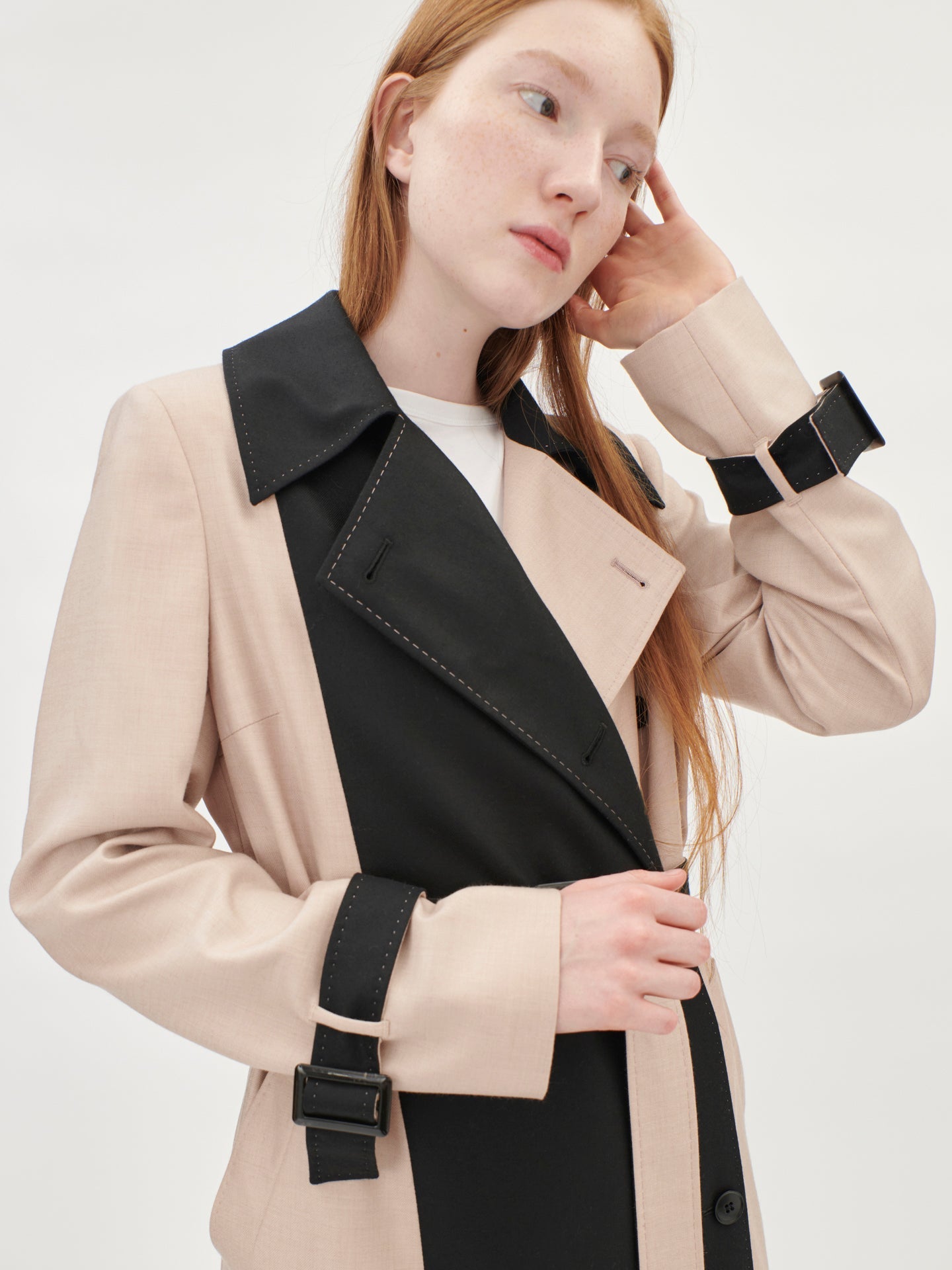 Damen Kaschmir Trenchcoat Mit Kontraststreifen Rose Smoke - Gobi Cashmere