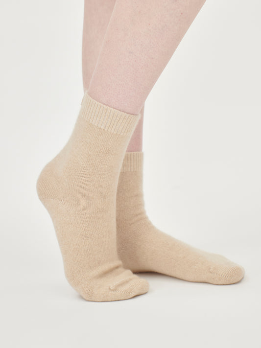 Unisex Kaschmir Trimmstrick-Socken Beige - Gobi Cashmere
