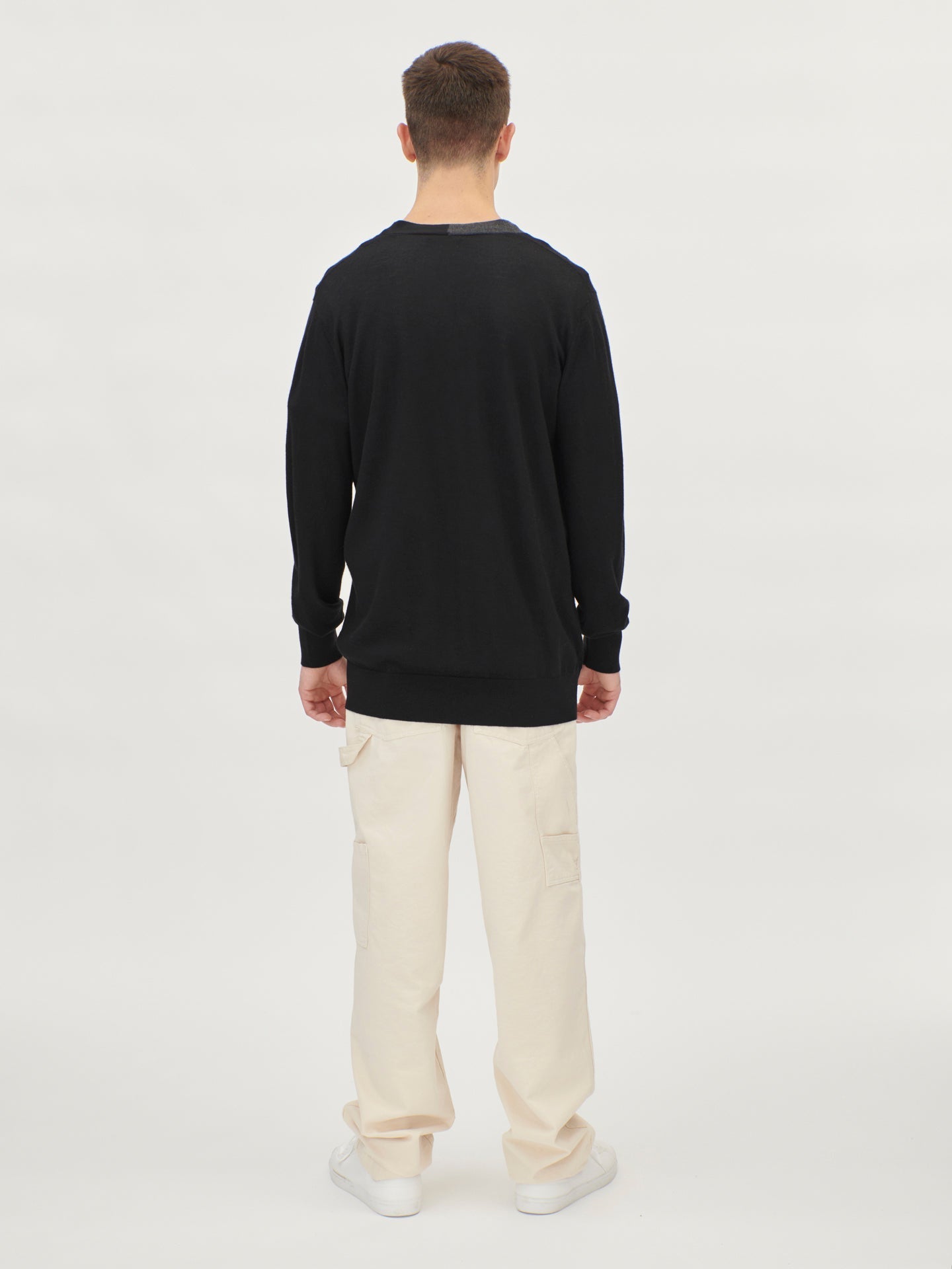 Men's Cashmere Contrast Placket Cardigan Black - Gobi Cashmere