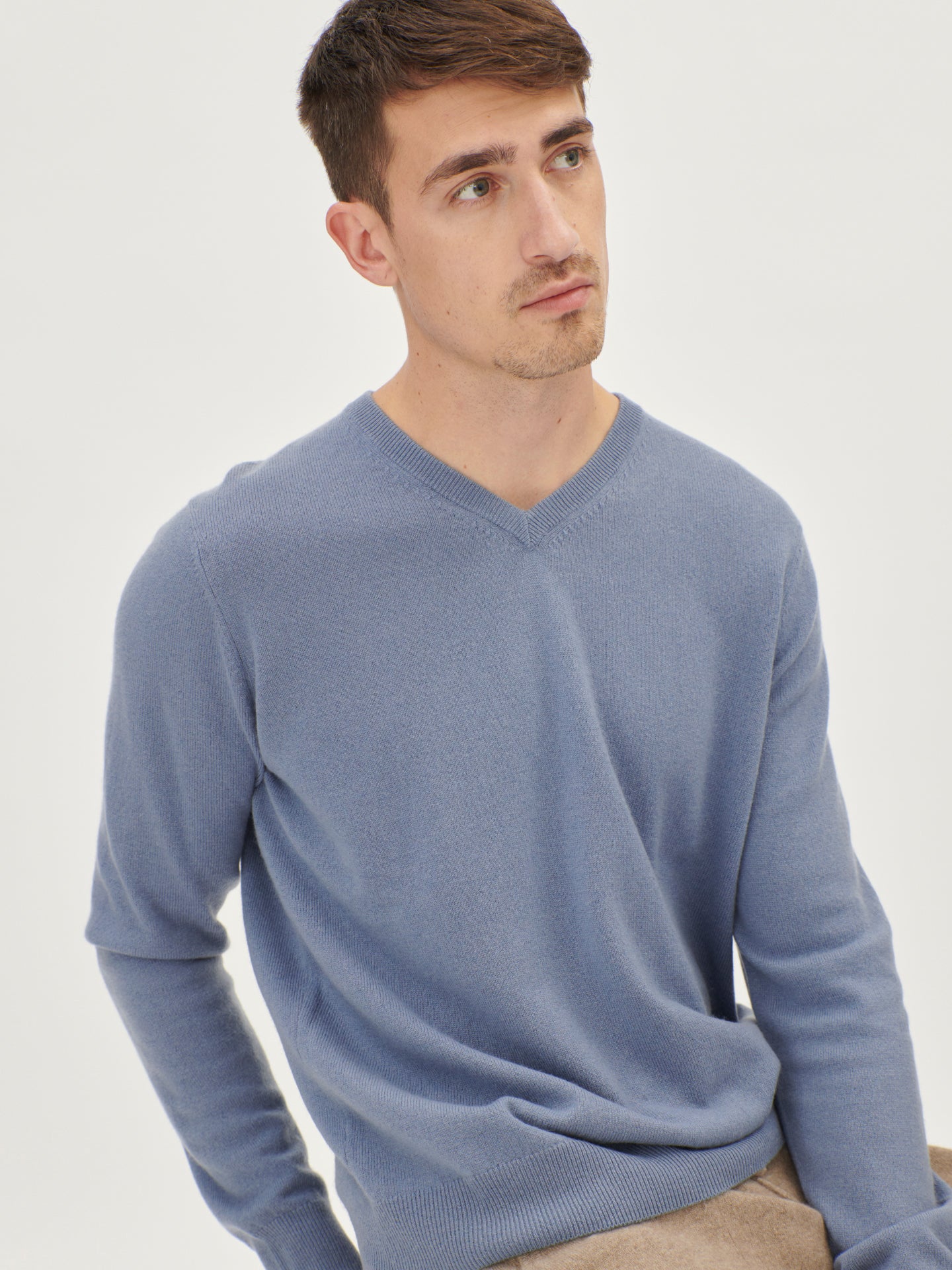 Herren Kaschmir Basic V-Ausschnitt Pullover Purple Impression - Gobi Cashmere