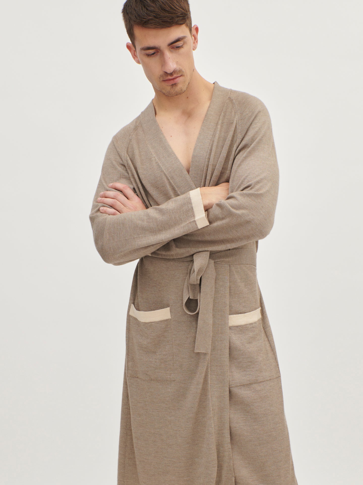 Herren Morgenmantel Aus Seide Und Kaschmir Taupe - Gobi Cashmere