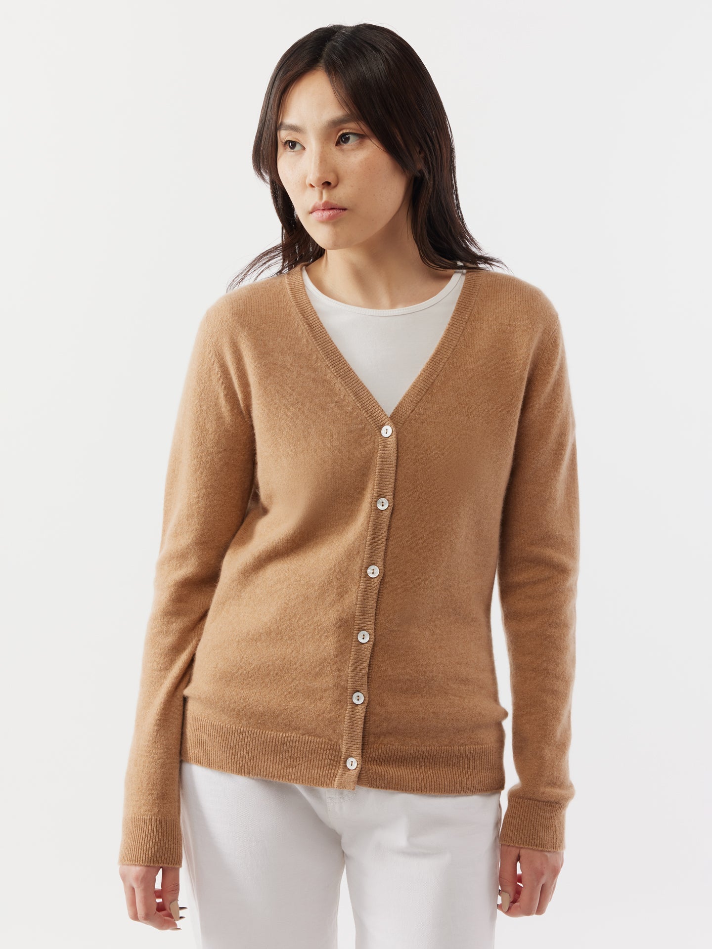 Damen Kaschmir V-Ausschnitt Strickjacke mit Knöpfen schaffell - Gobi Cashmere