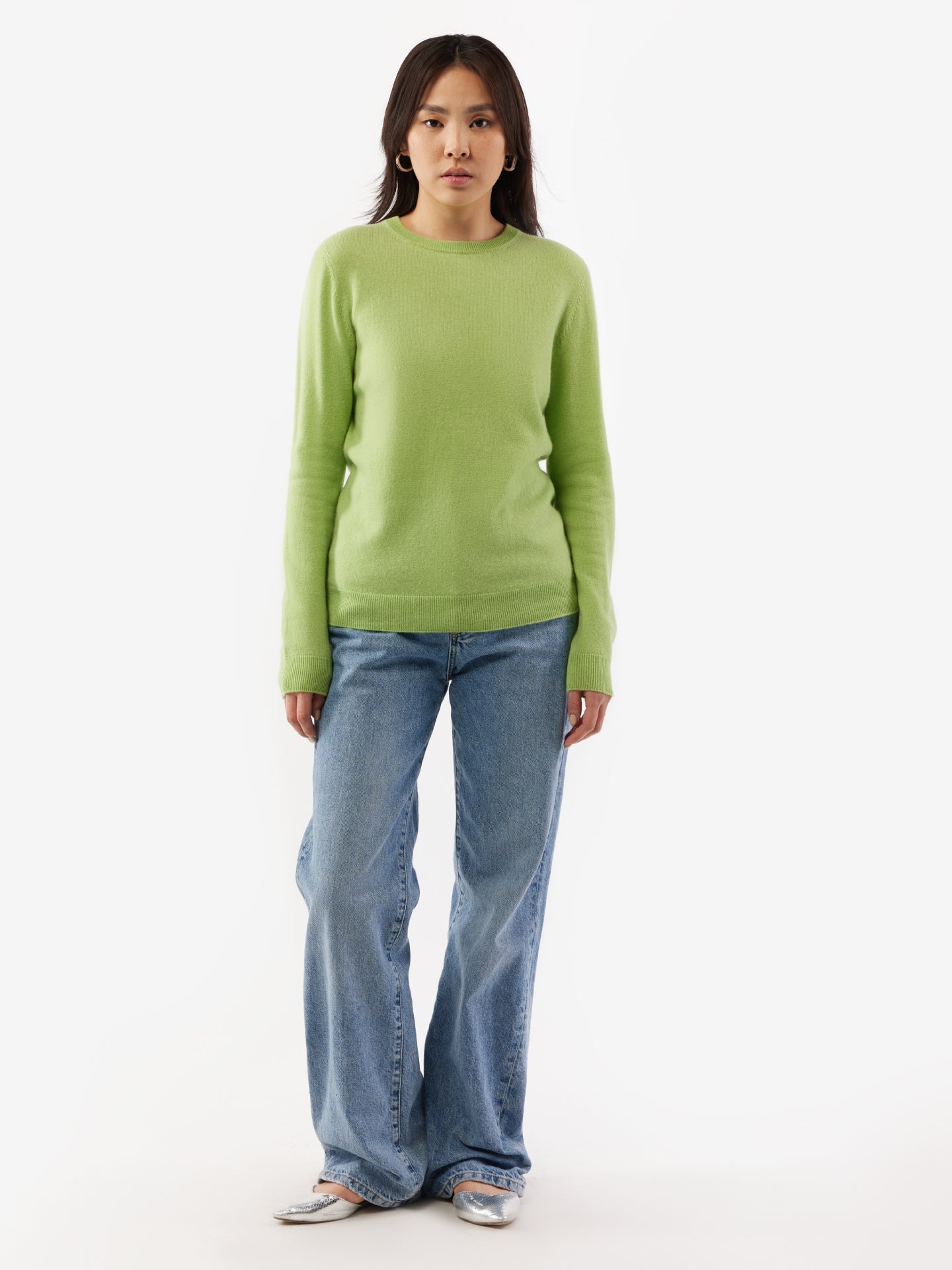 Damen Kaschmir R-Ausschnitt Pullover jade limette - Gobi Cashmere