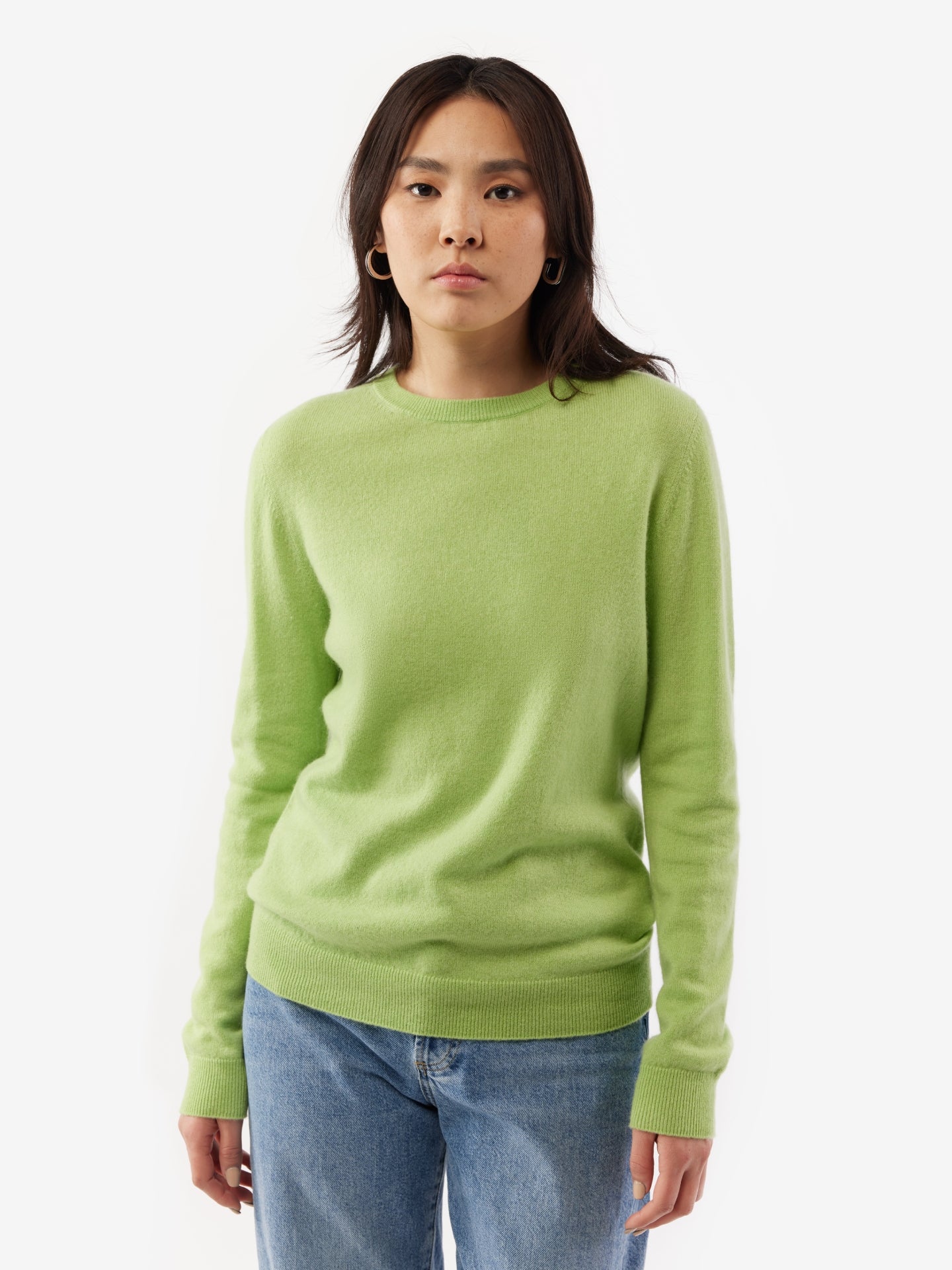 Damen Kaschmir R-Ausschnitt Pullover jade limette - Gobi Cashmere