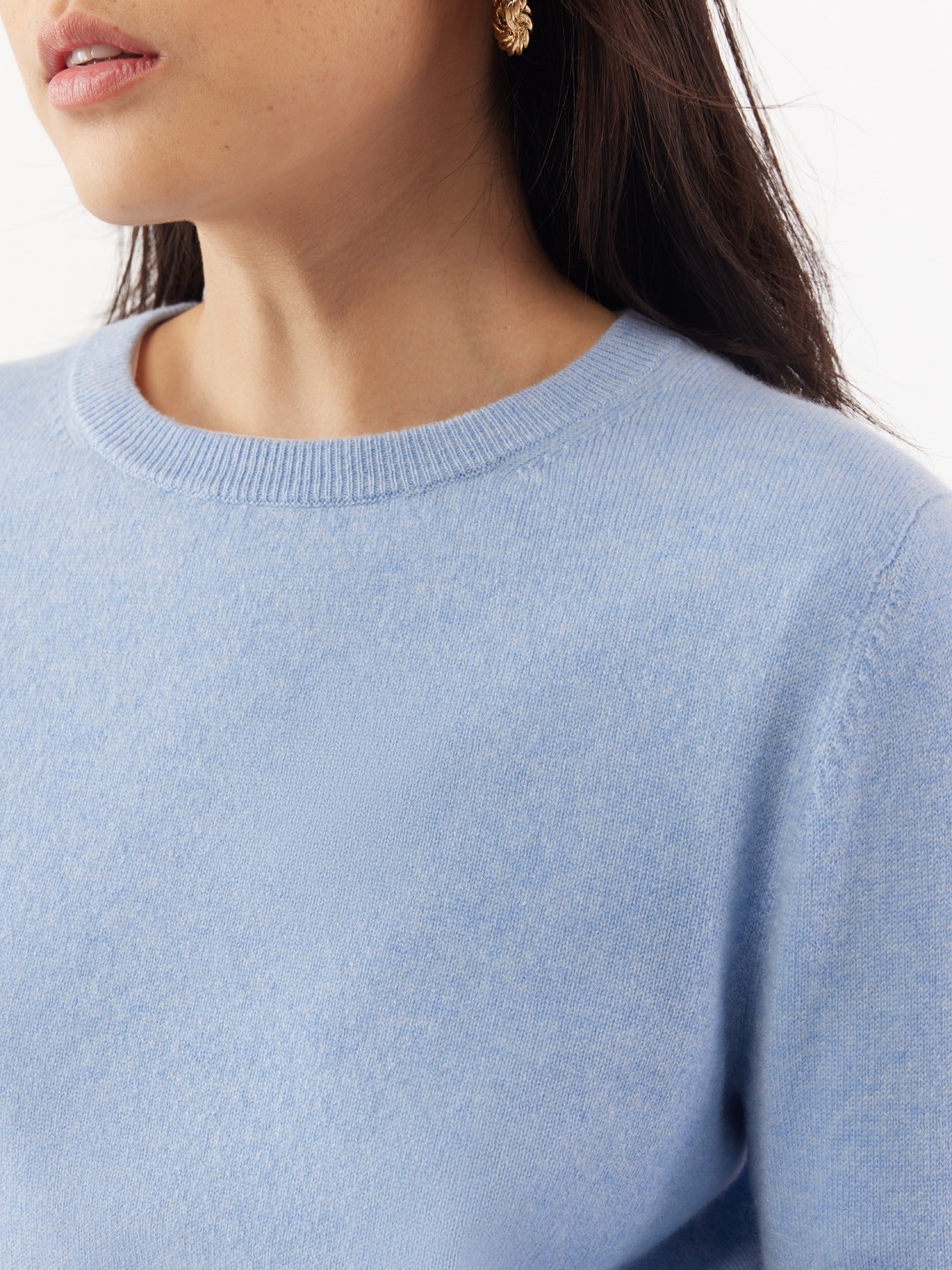 Damen Kaschmir Basic R-Ausschnitt Pullover blau - Gobi Cashmere