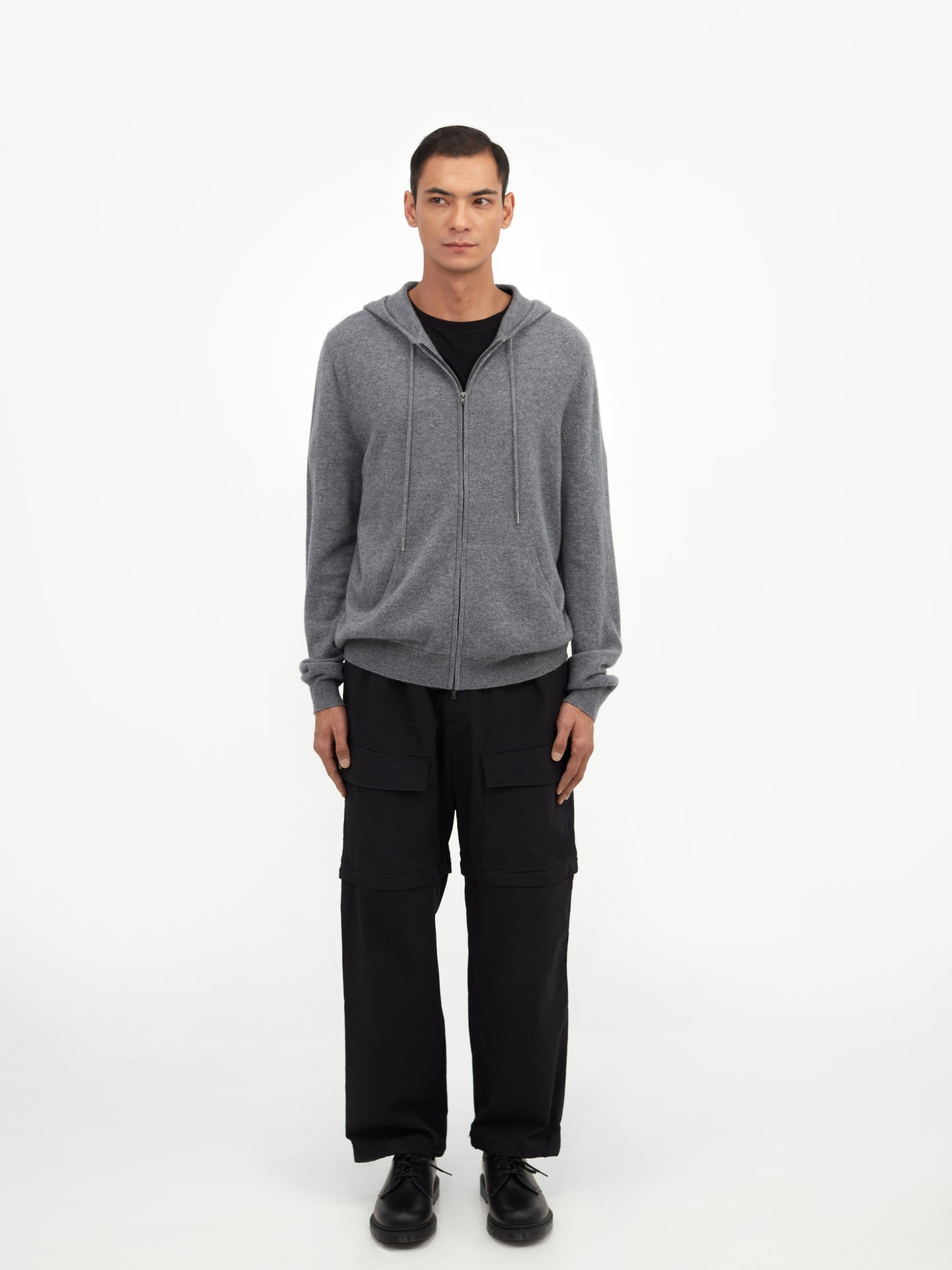 Herren Kaschmir Kapuzen-Strickjacke Mit Reißverschluss Dunkelgrau - Gobi Cashmere