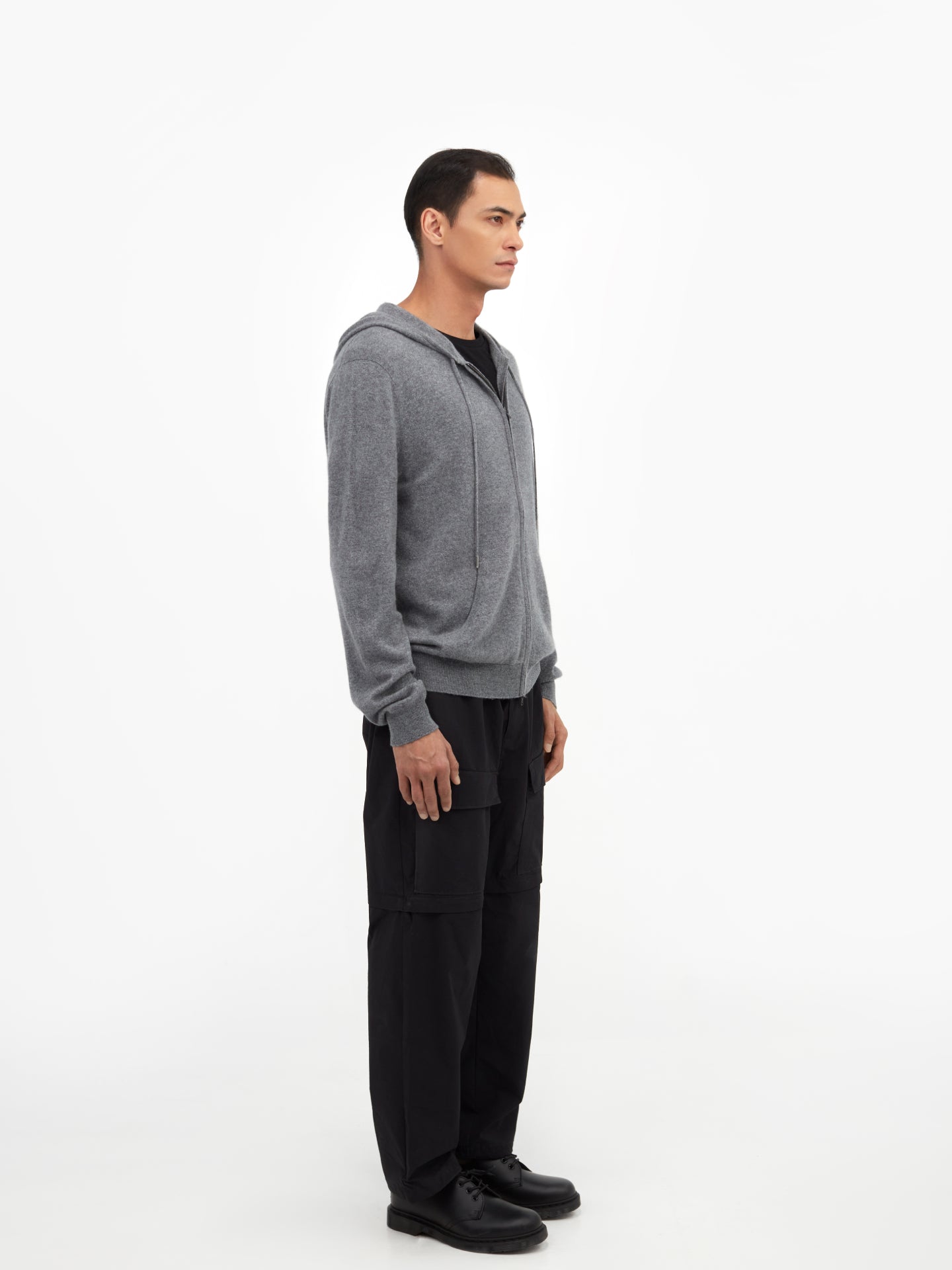 Herren Kaschmir Kapuzen-Strickjacke Mit Reißverschluss Dunkelgrau - Gobi Cashmere