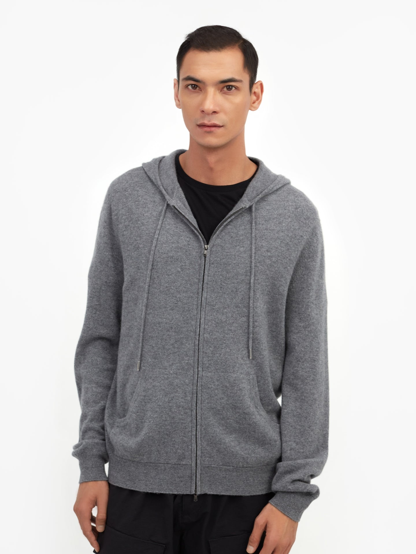 Herren Kaschmir Kapuzen-Strickjacke Mit Reißverschluss Dunkelgrau - Gobi Cashmere