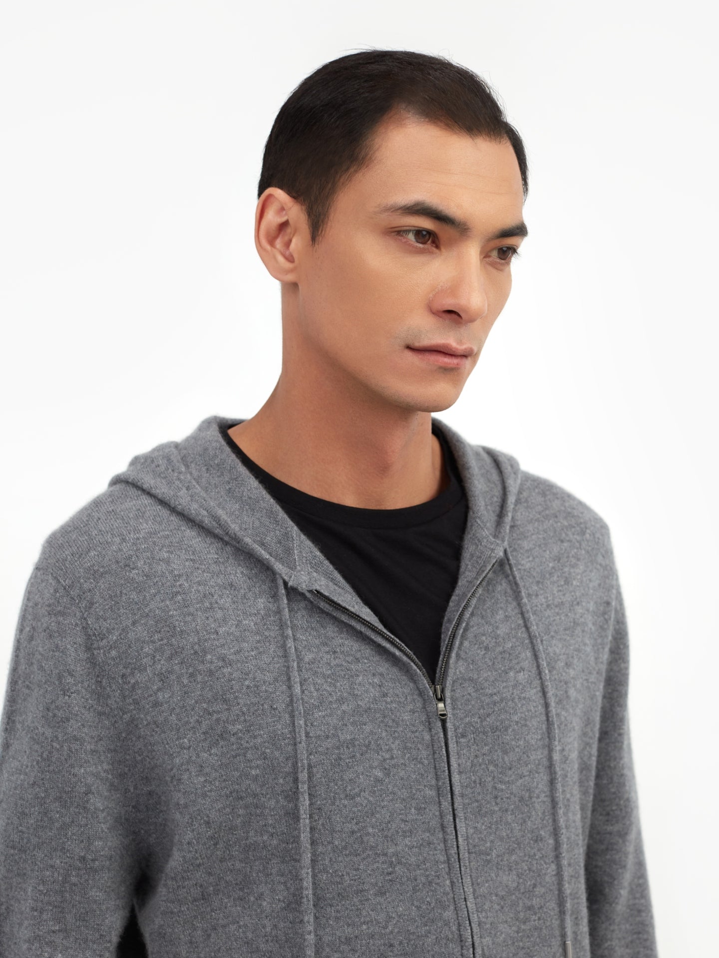 Herren Kaschmir Kapuzen-Strickjacke Mit Reißverschluss Dunkelgrau - Gobi Cashmere
