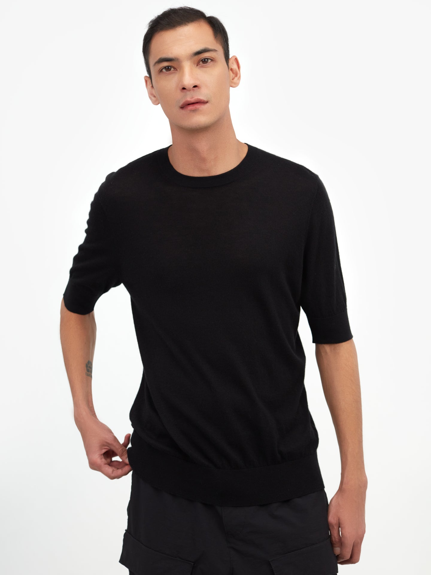 Herren T-Shirt Aus Seide Und Kaschmir Schwarz - Gobi Cashmere