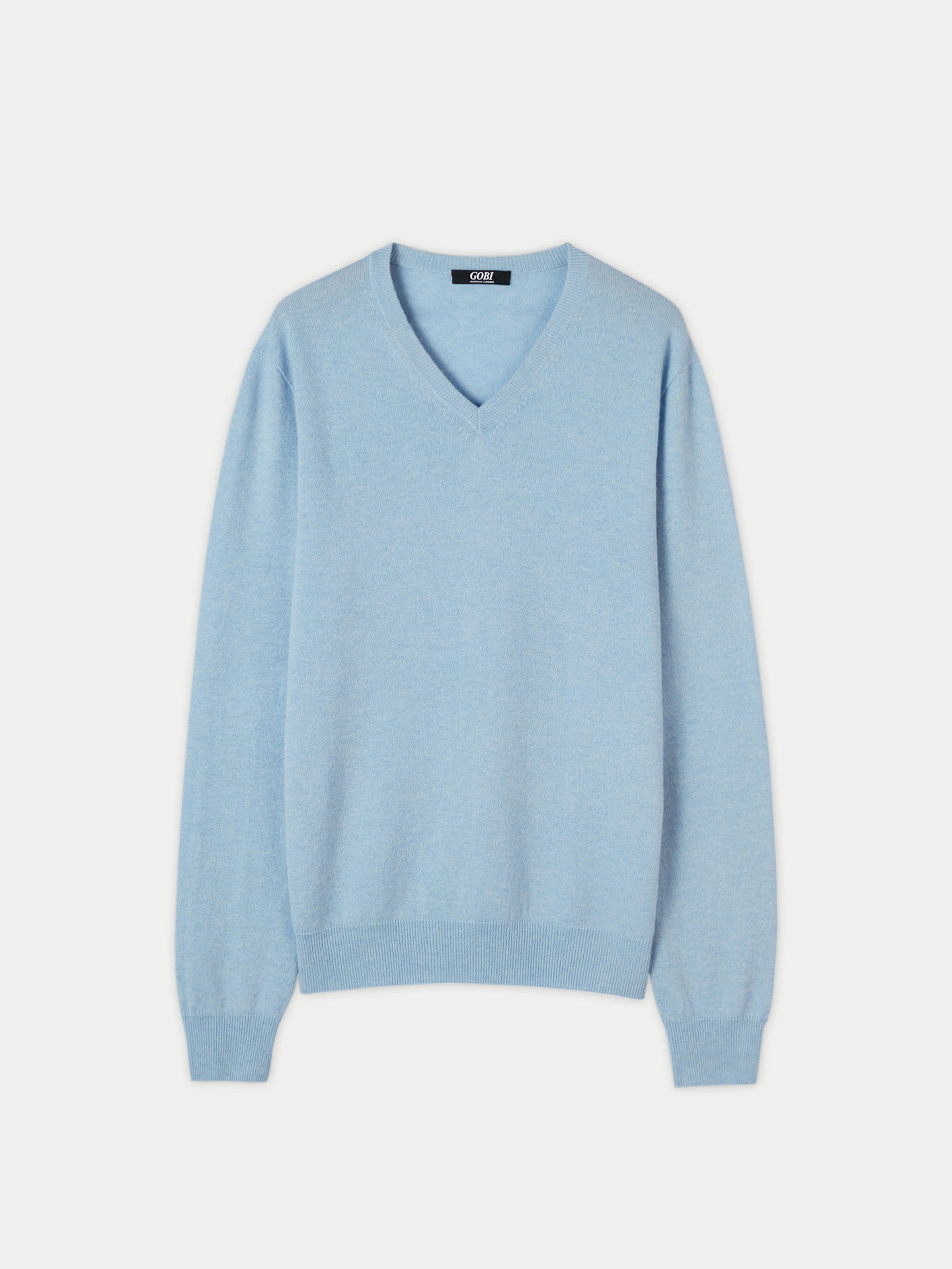 Herren Kaschmir Basic V-Ausschnitt Pullover Hellblau - Gobi Cashmere